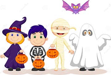 Cartoon Happy Halloween Party with Children Trick or Treating Stock ...