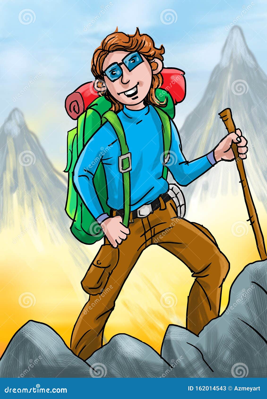 Happy Hiker after he Reach on the Top of Mountain Stock Illustration -  Illustration of backpacker, concept: 162014543