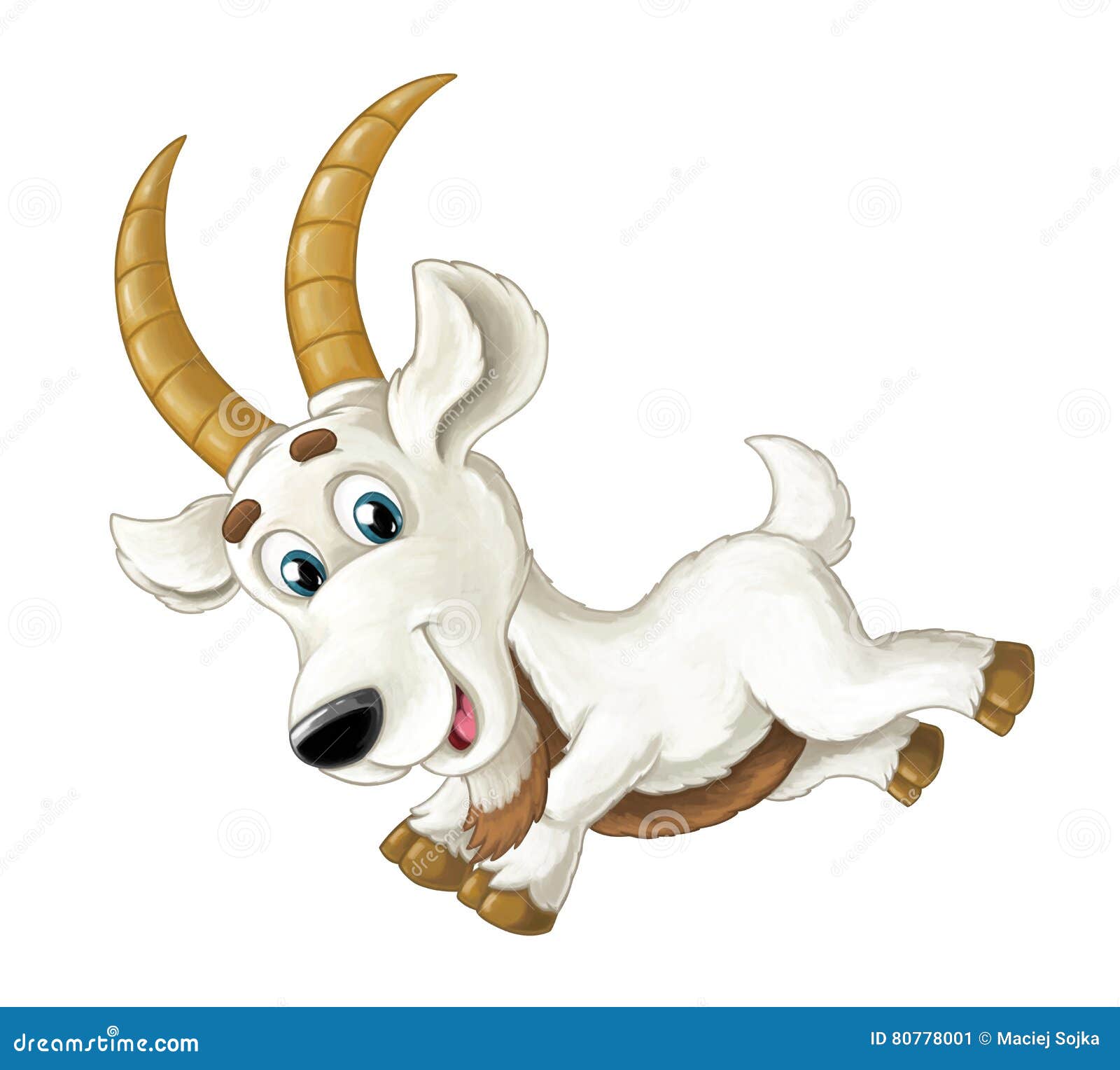 Cartoon Happy Horned Goat is Running Jumping Looking and Smiling ...