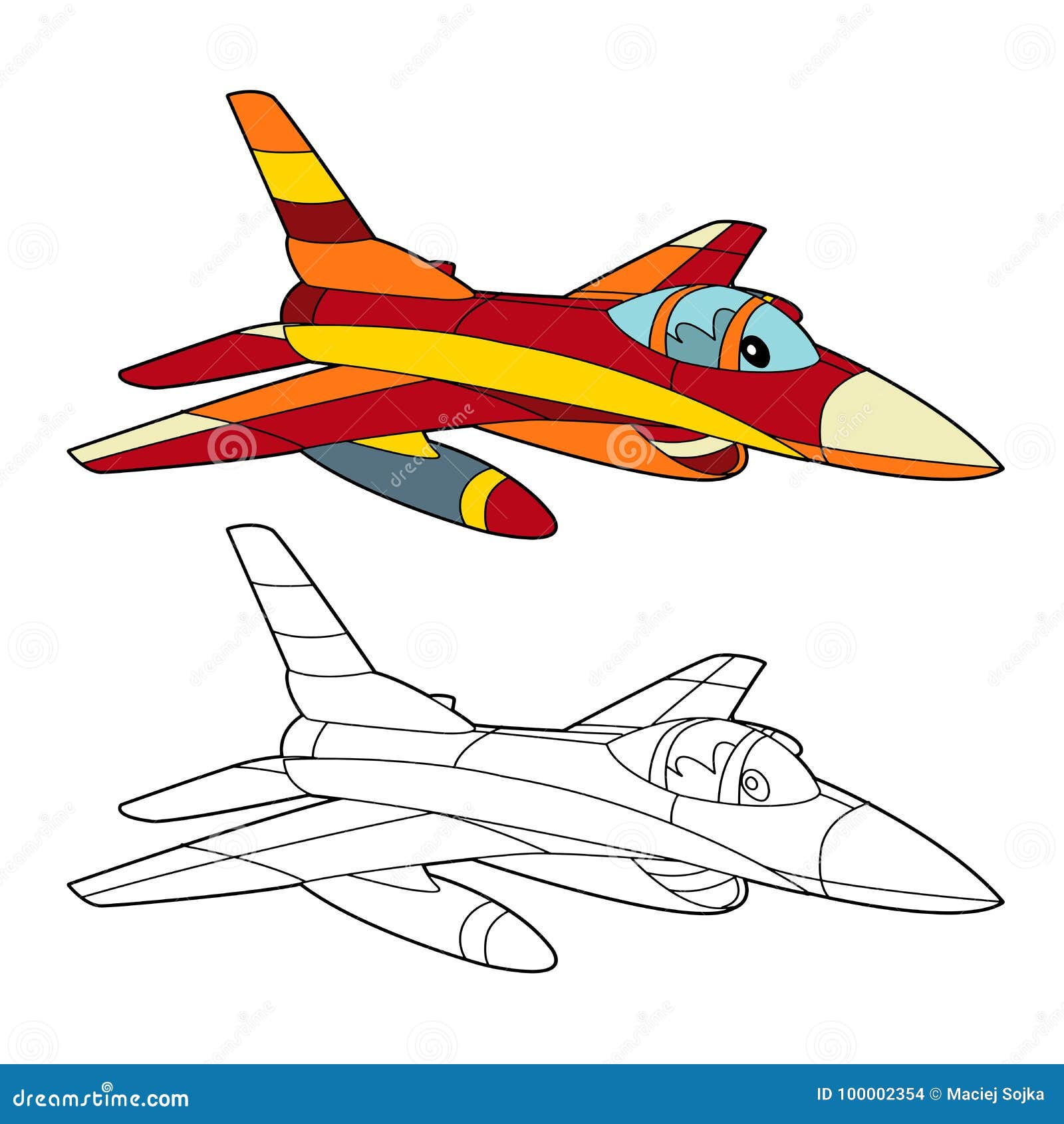 Cartoon Happy Jet Fighter Military Machine Coloring Page Stock Illustration Illustration Of Bombs Airplane 100002354