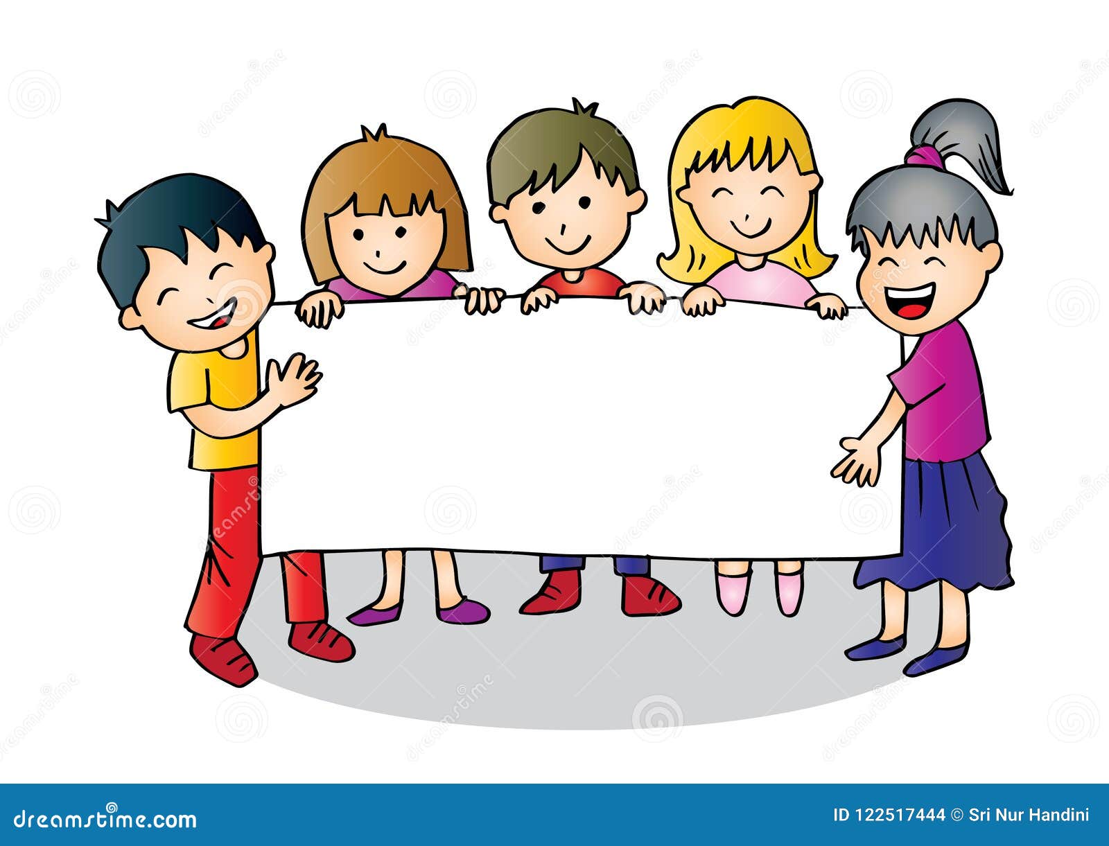 Cartoon Happy Kids Holding Banner. Stock Illustration - Illustration of  group, banner: 122517444