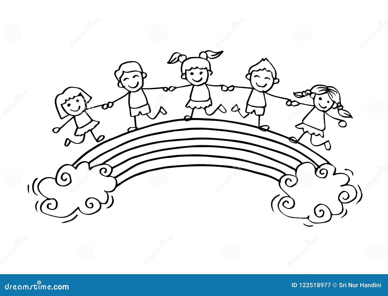 Cartoon Happy Kids on the Rainbow Stock Vector - Illustration of clipart,  friendship: 122518977