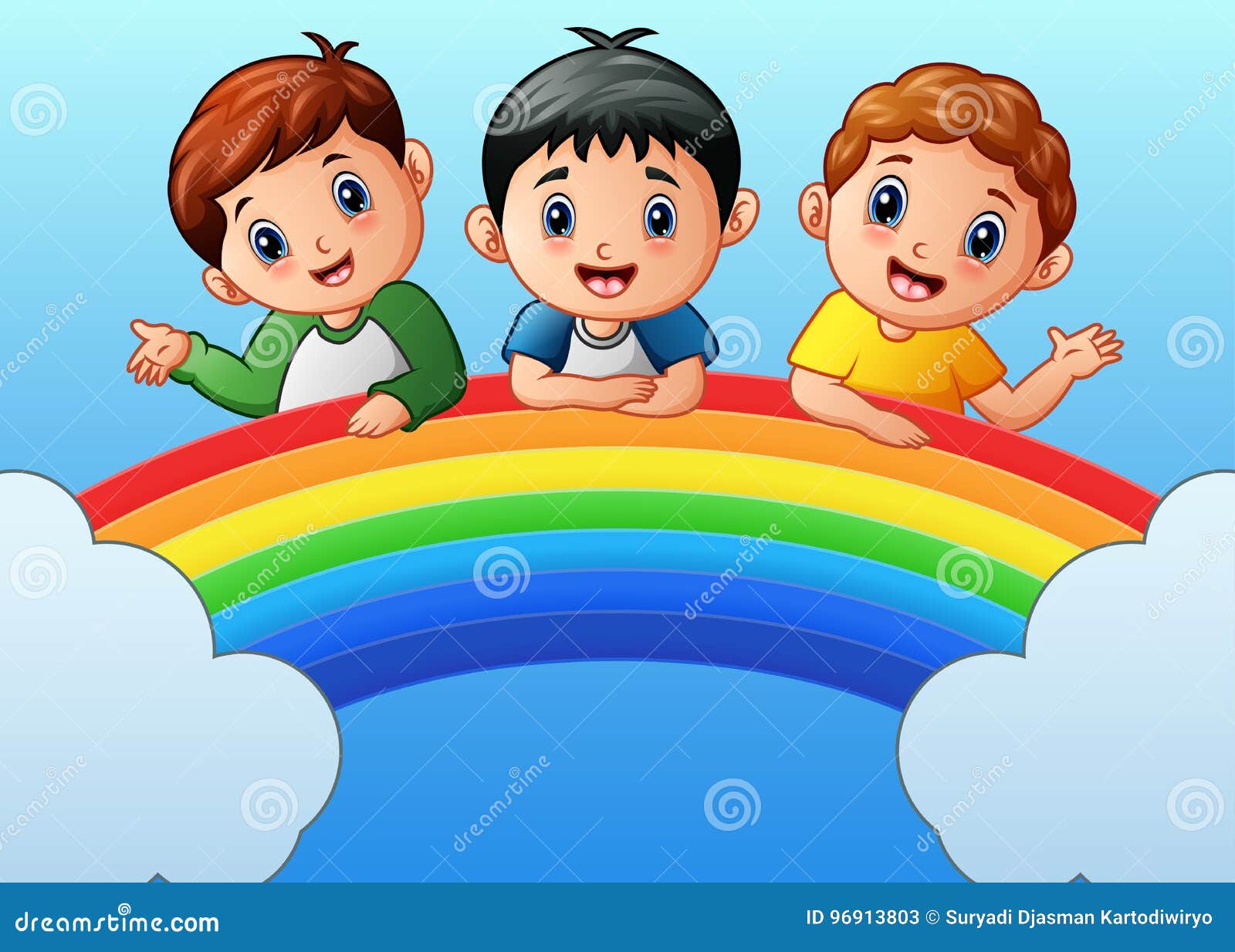 Cartoon Happy Kids on the Rainbow Stock Vector - Illustration of children,  imagination: 96913803