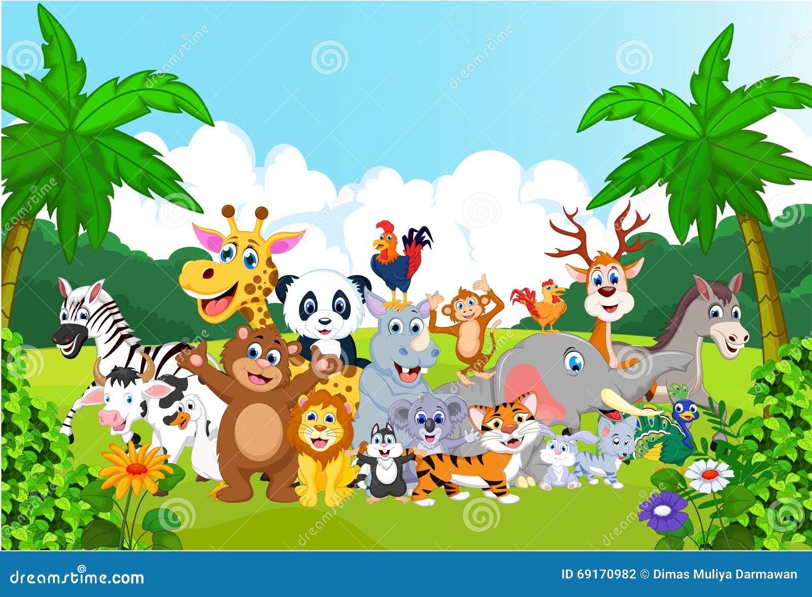 Cartoon Happy Little Animal in the Zoo Stock Illustration - Illustration of  tigers, grassland: 69170982