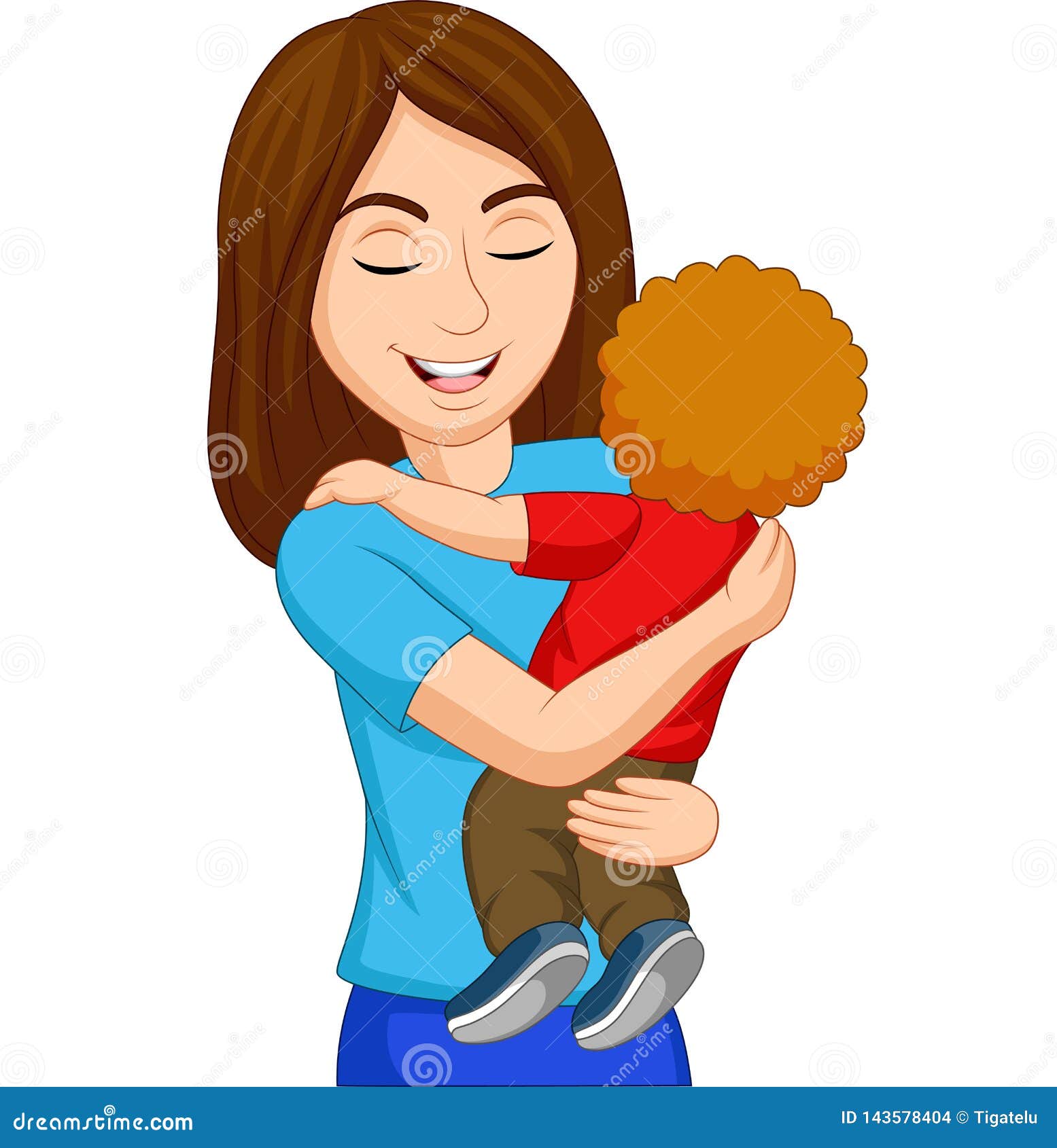 Cartoon Happy Mother Hugging Her Son Stock Vector