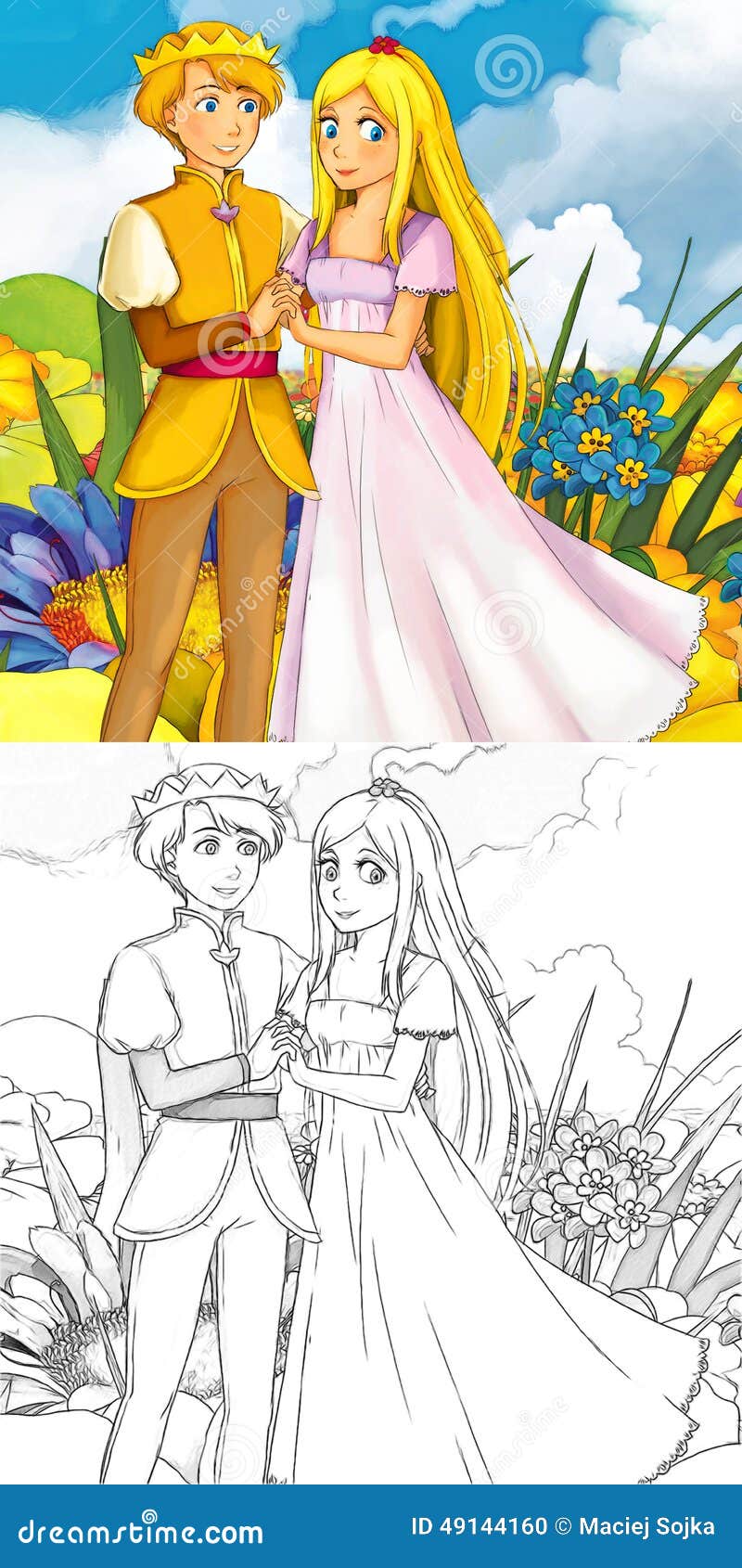 Cartoon Happy Pair - Fairy Prince and Princess Stock Illustration -  Illustration of couple, drawing: 49144160