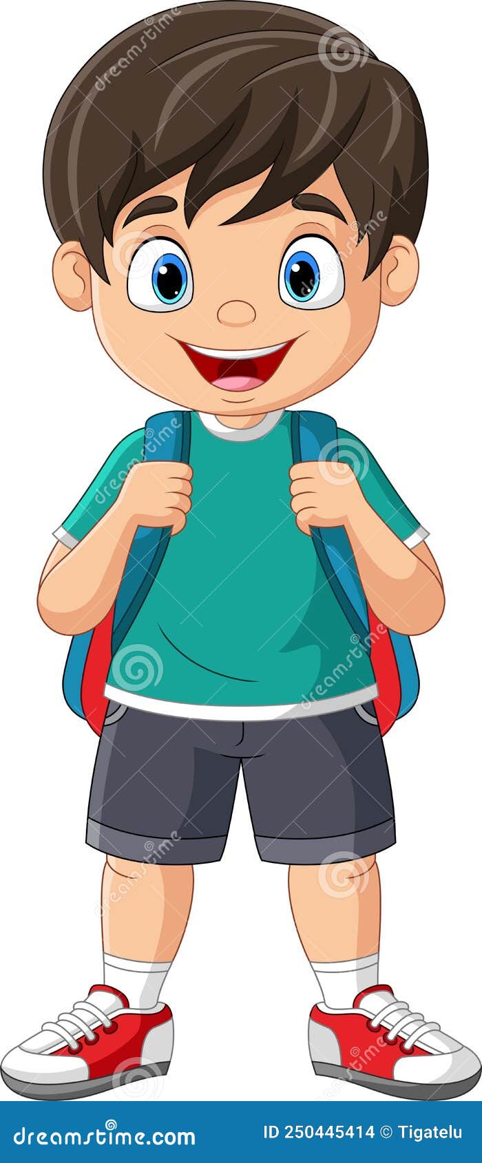 Cartoon Happy School Boy with Backpack Stock Vector Illustration of male, person 250445414