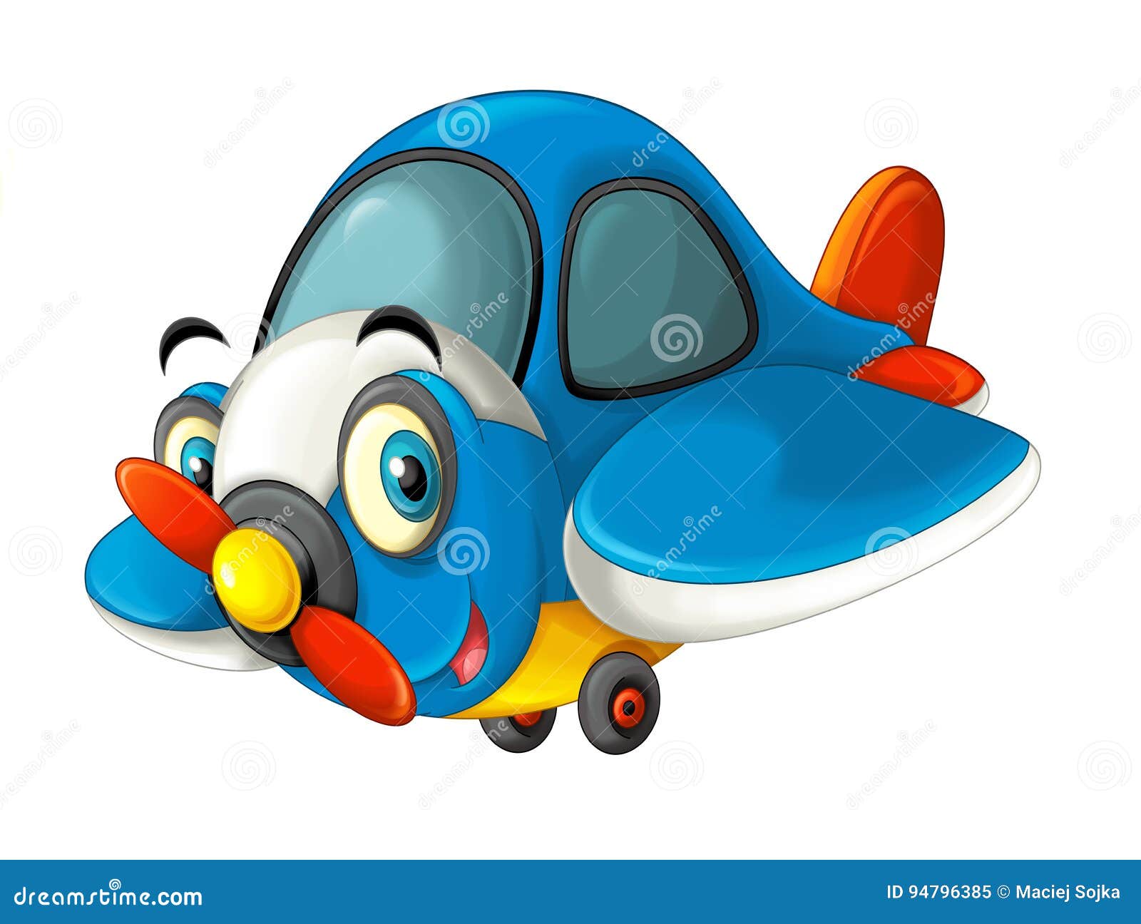 Cartoon Happy Traditional Plane with Propeller Smiling and Flying Stock ...