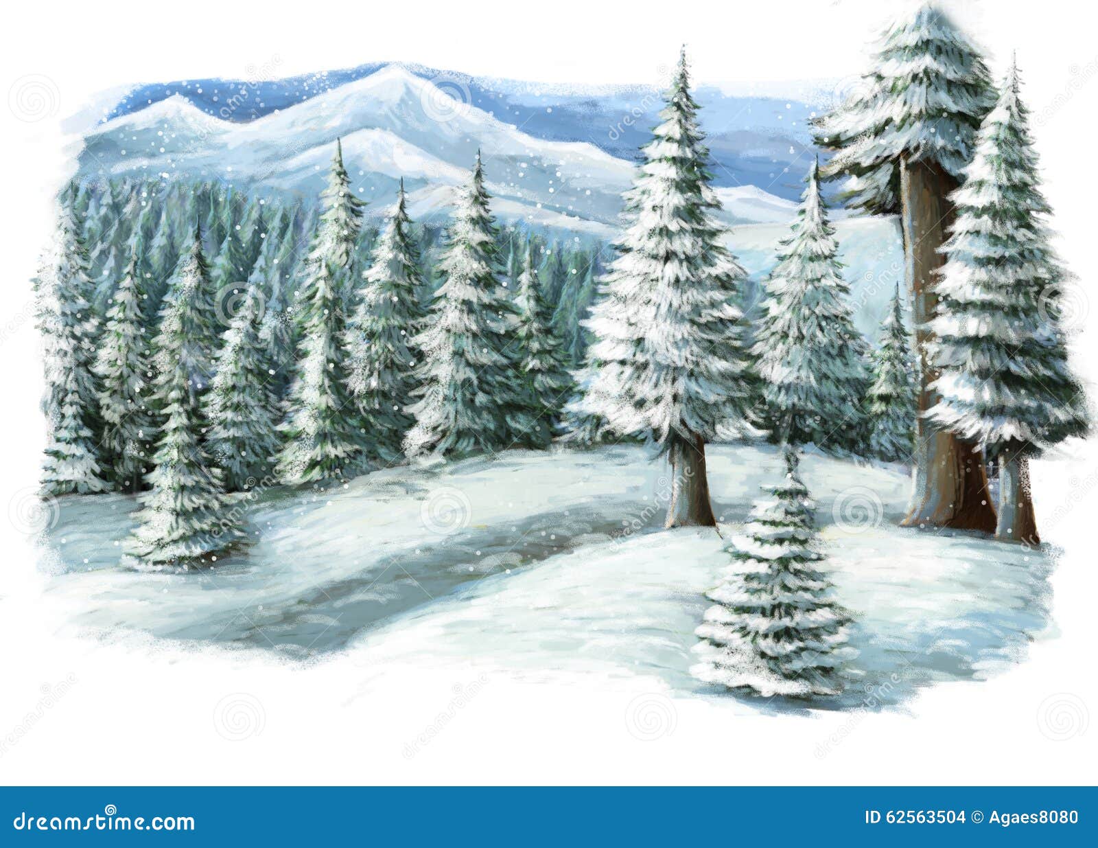 Cartoon Happy Winter Scene In The Mountains Stock Illustration - Image