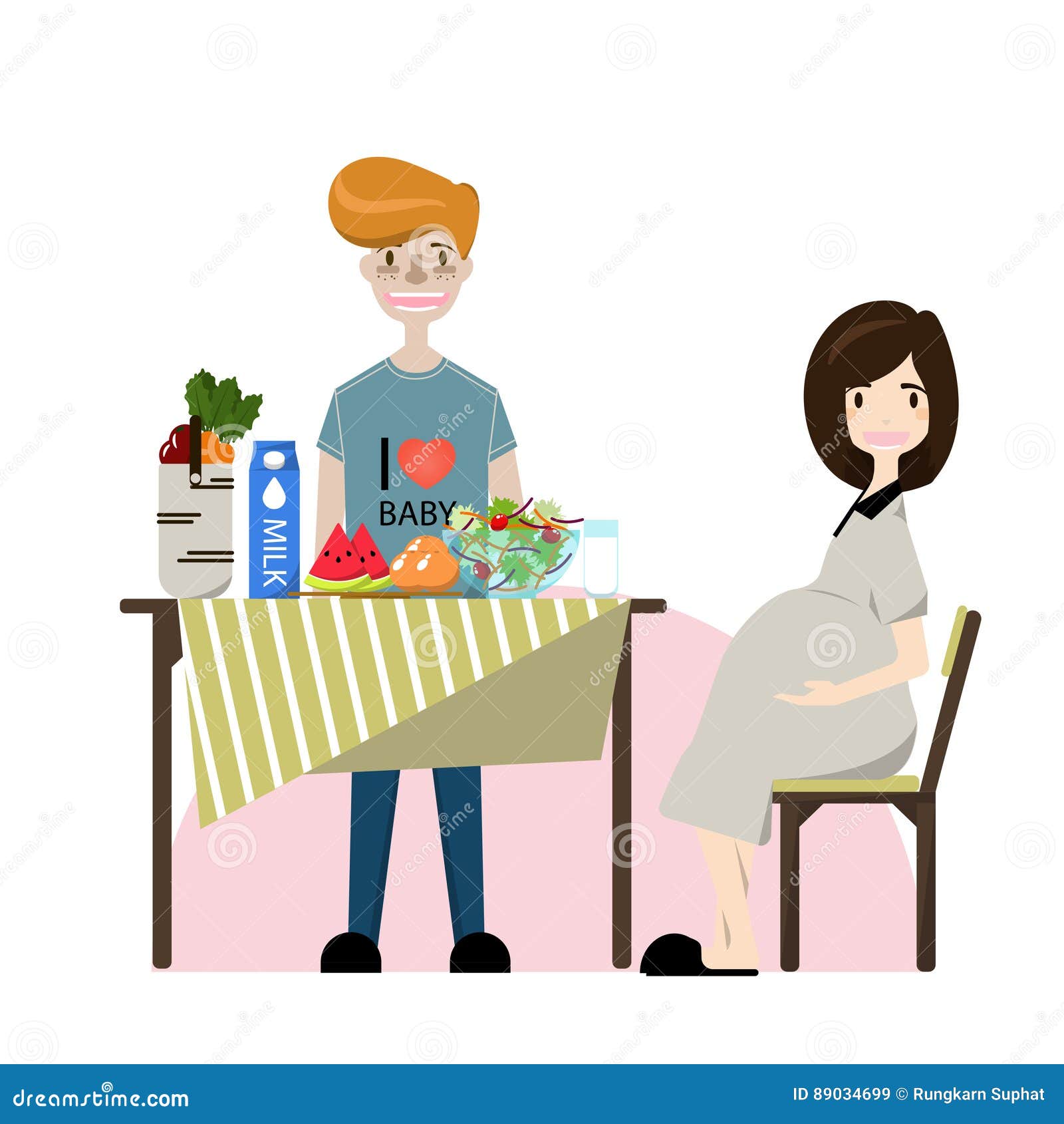 Cartoon Happy Young Family Vector Illustration. Smiling Pregnant Woman and  Her Husband. Maternity and Care Character Symbols. Stock Vector -  Illustration of beautiful, asparagus: 89034699