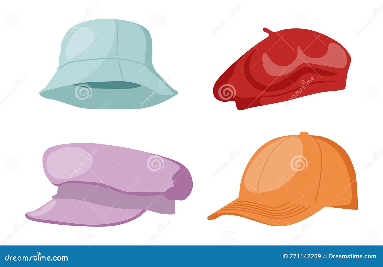 Cartoon Hats. Women S and Men S Hats, Panama, Beret, Cap and Beret with a  Visor Stock Vector - Illustration of vector, object: 271142269