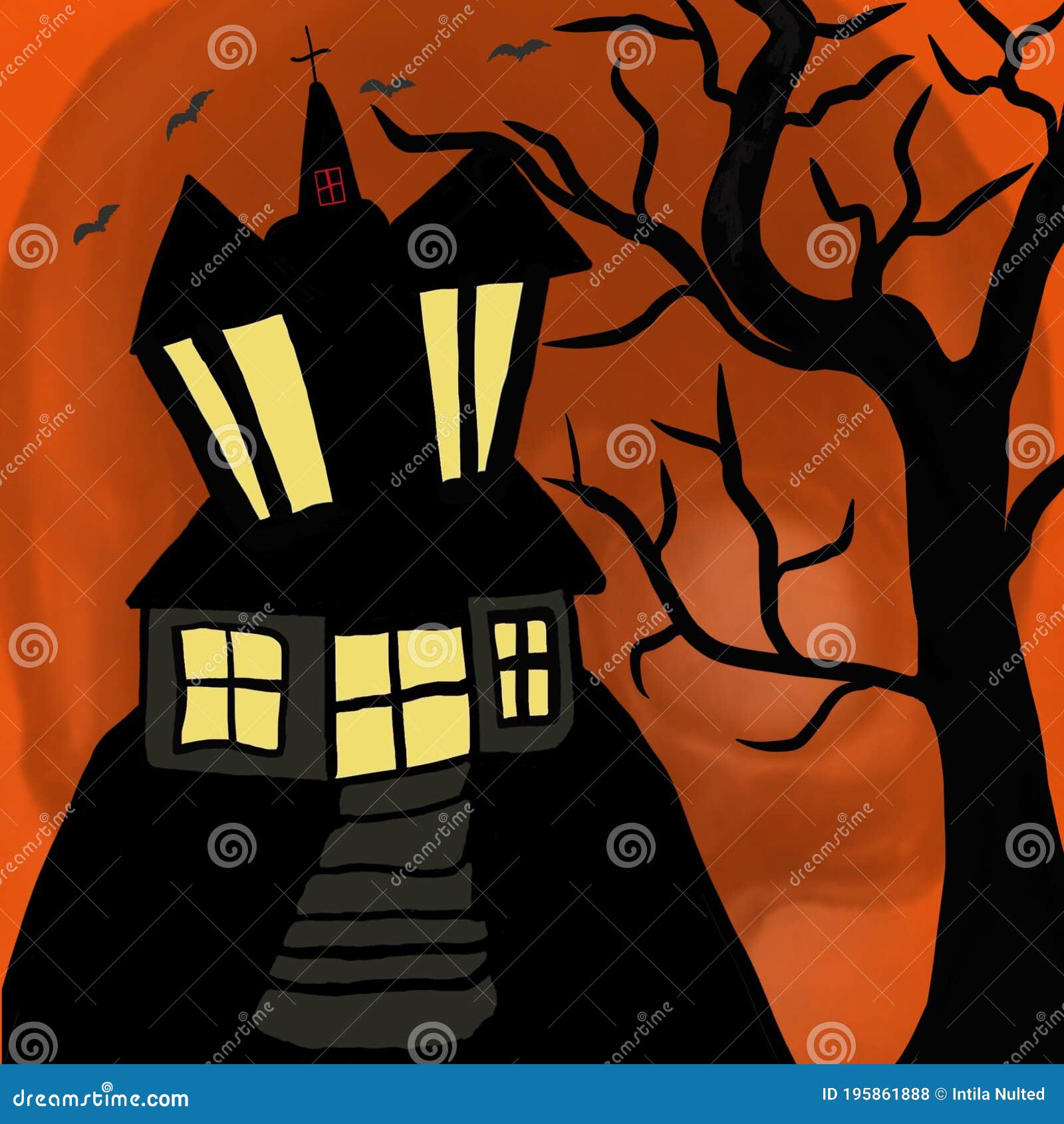 Cartoon Haunted House Halloween Party Illustration Stock Illustration ...