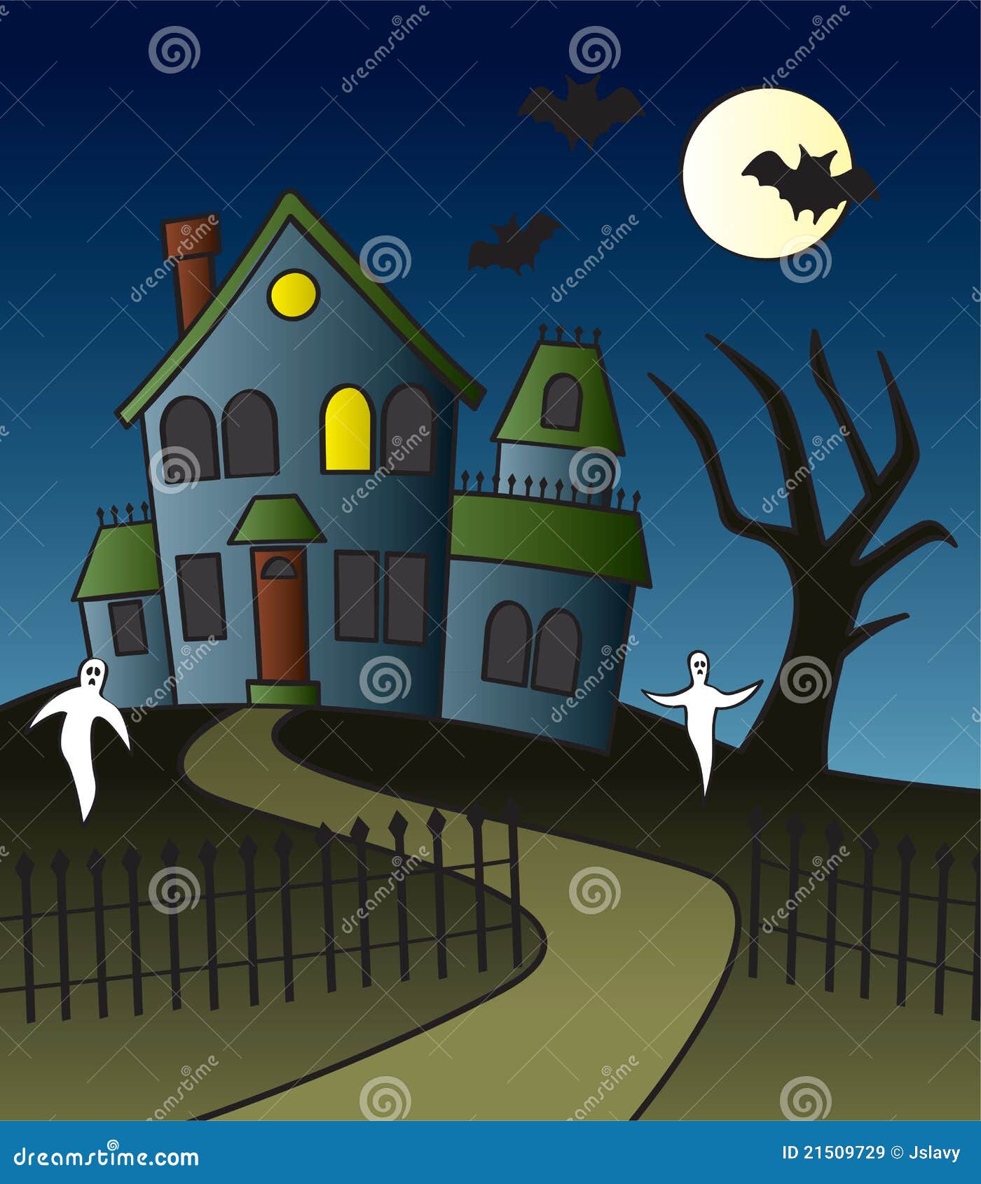 Cartoon Haunted House Scene Stock Vector - Illustration of ghost, evening:  21509729