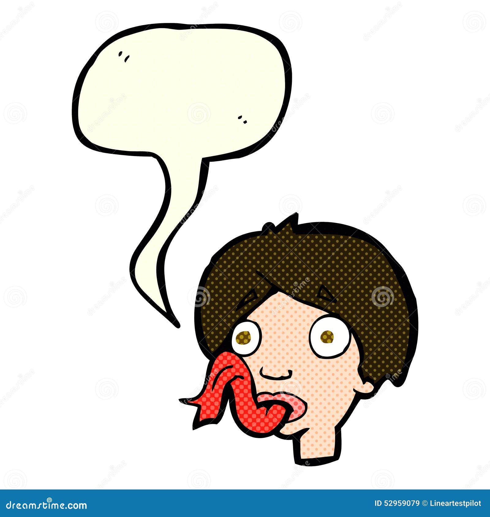 cartoon head sticking out tongue with speech bubble