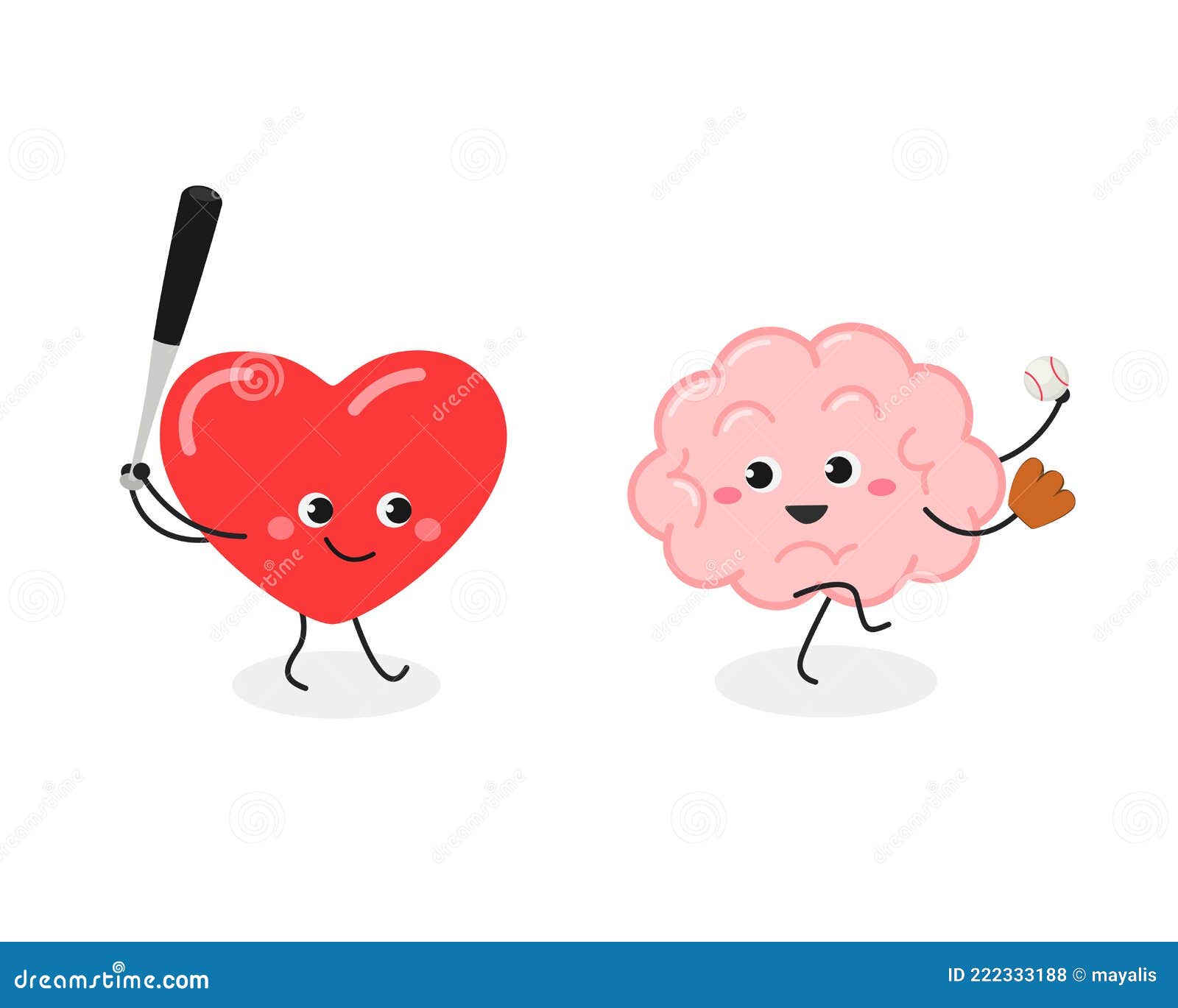 Cartoon Heart and Brain Playing Baseball Game Stock Vector - Illustration  of flat, cartoon: 222333188
