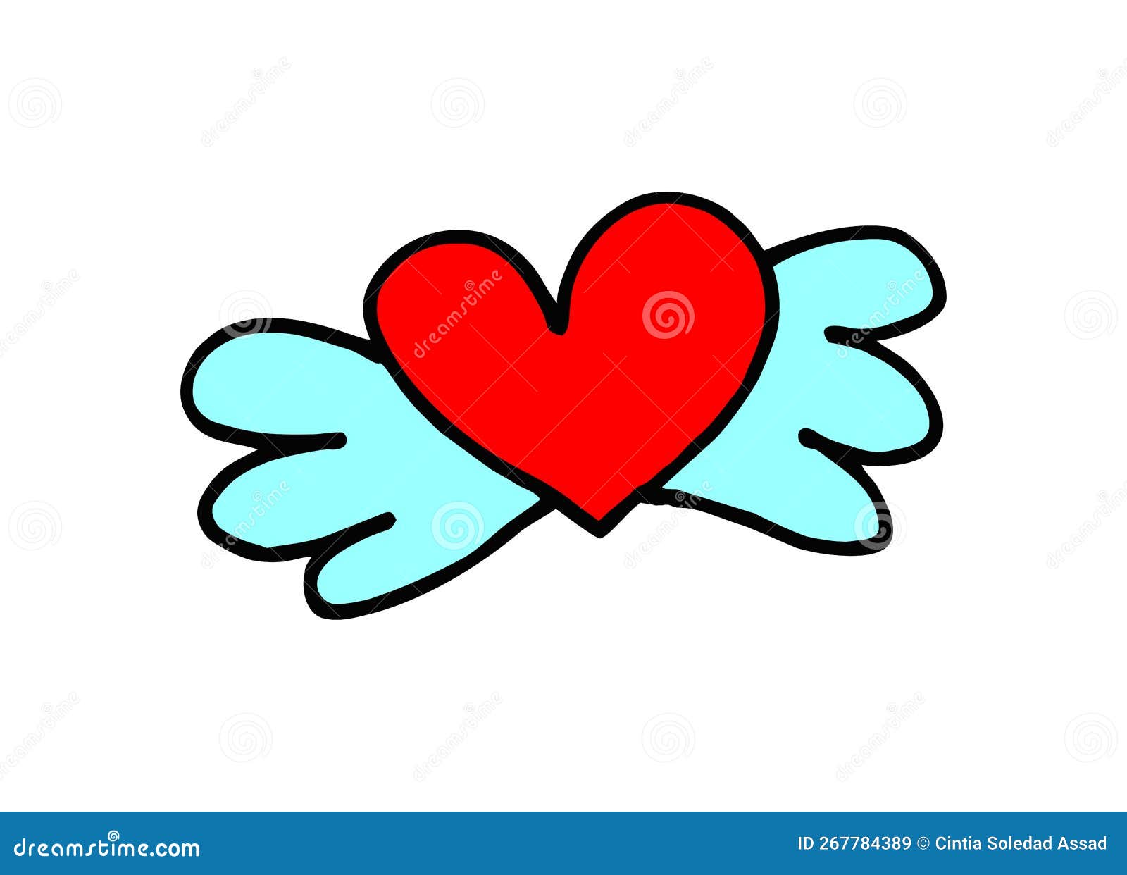 cartoon heart with wings, hand drawing