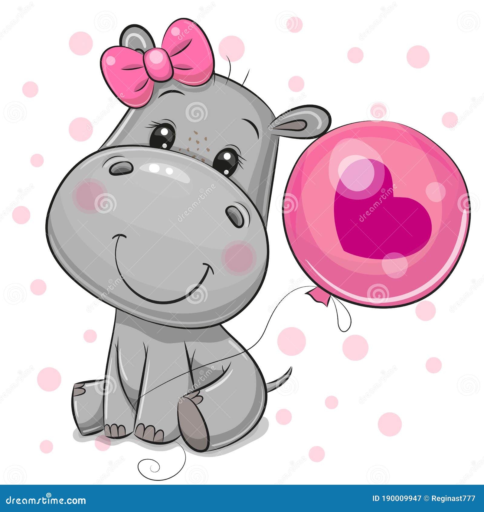 cartoon hippo girl with a balloon on a white background