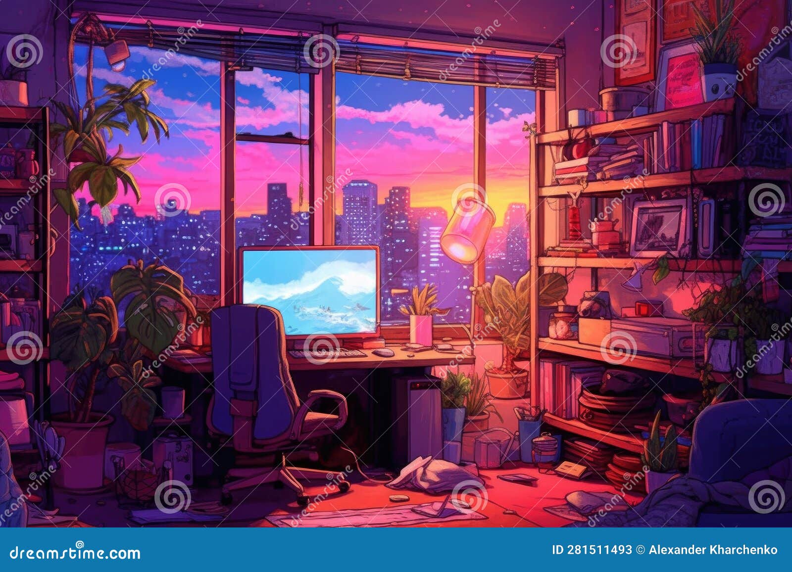 Anime, Room, Computer, Night, HD wallpaper