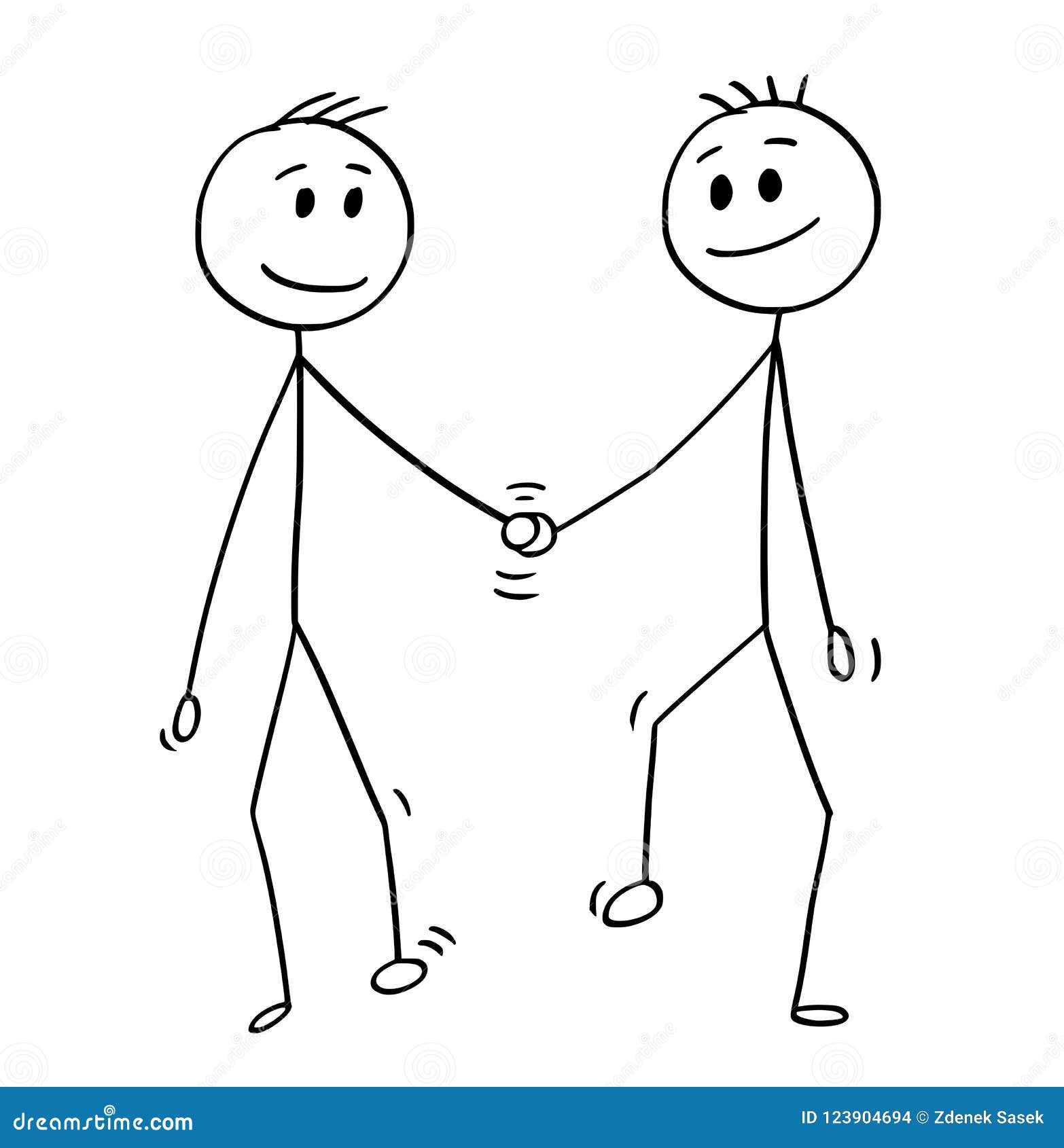 Cartoon stick drawing conceptual illustration of homosexual couple of two g...