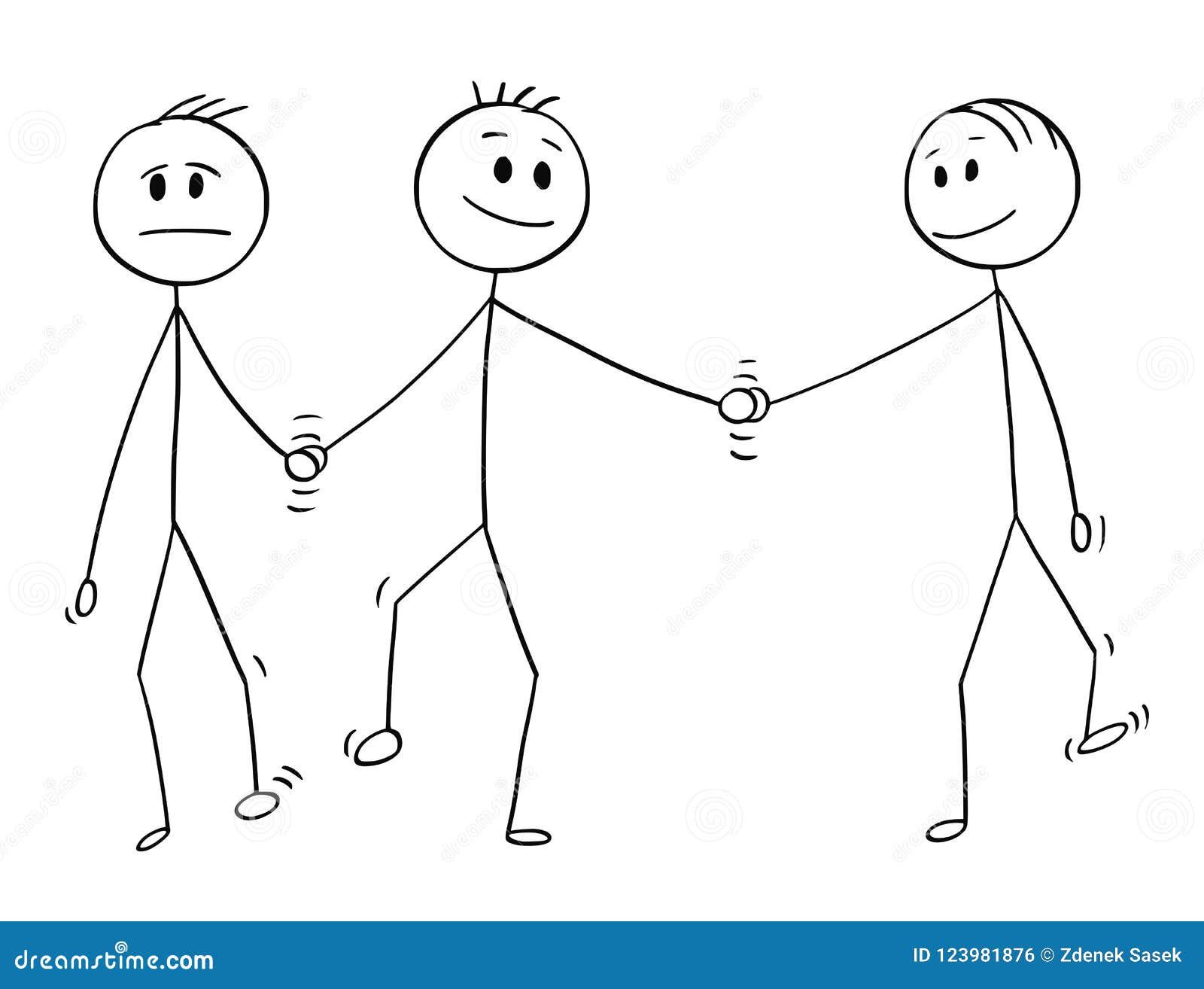 Cartoon stick drawing conceptual illustration of homosexual couple of two g...