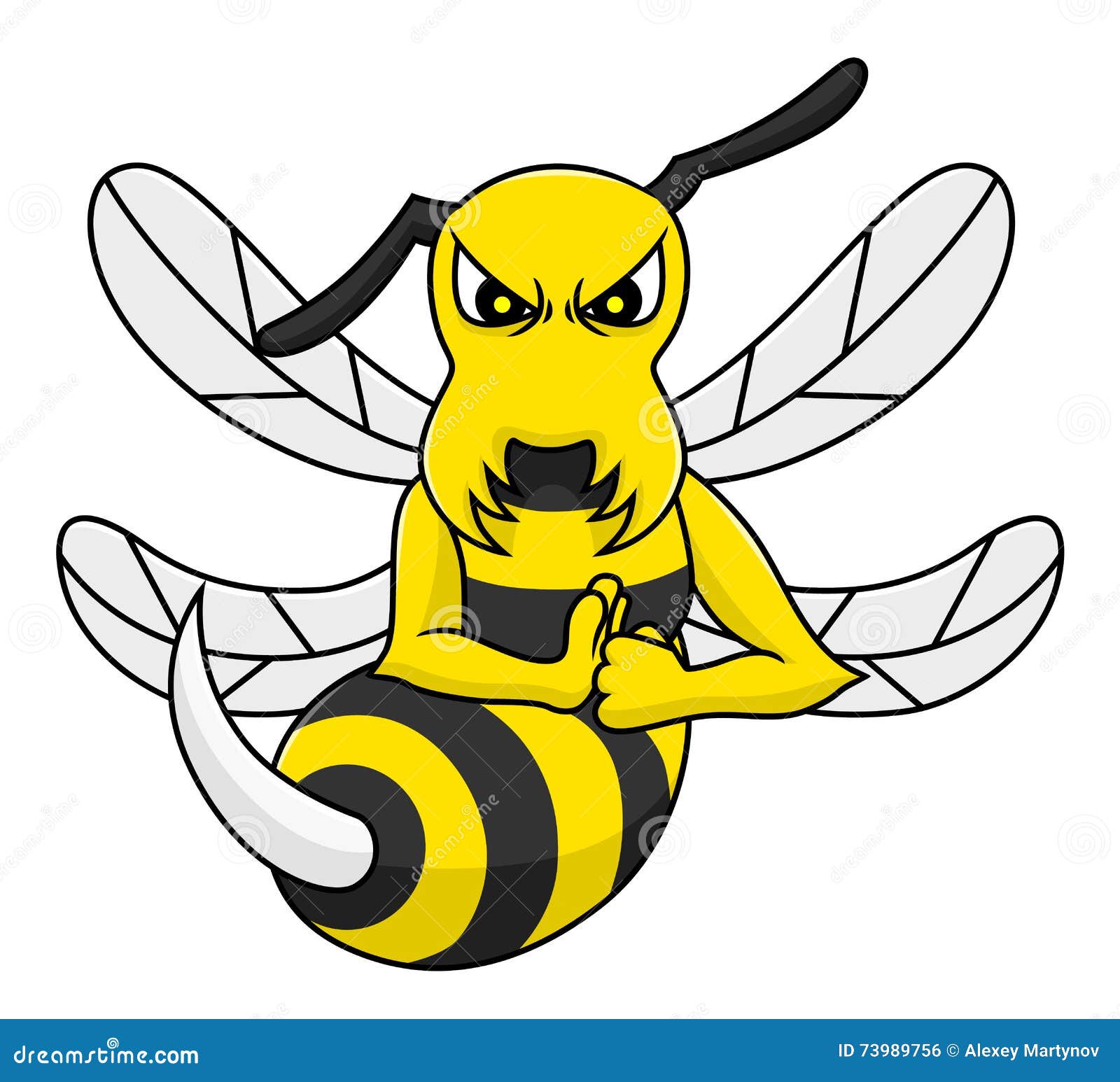 Cartoon muscular hornet mascot isolated on white b