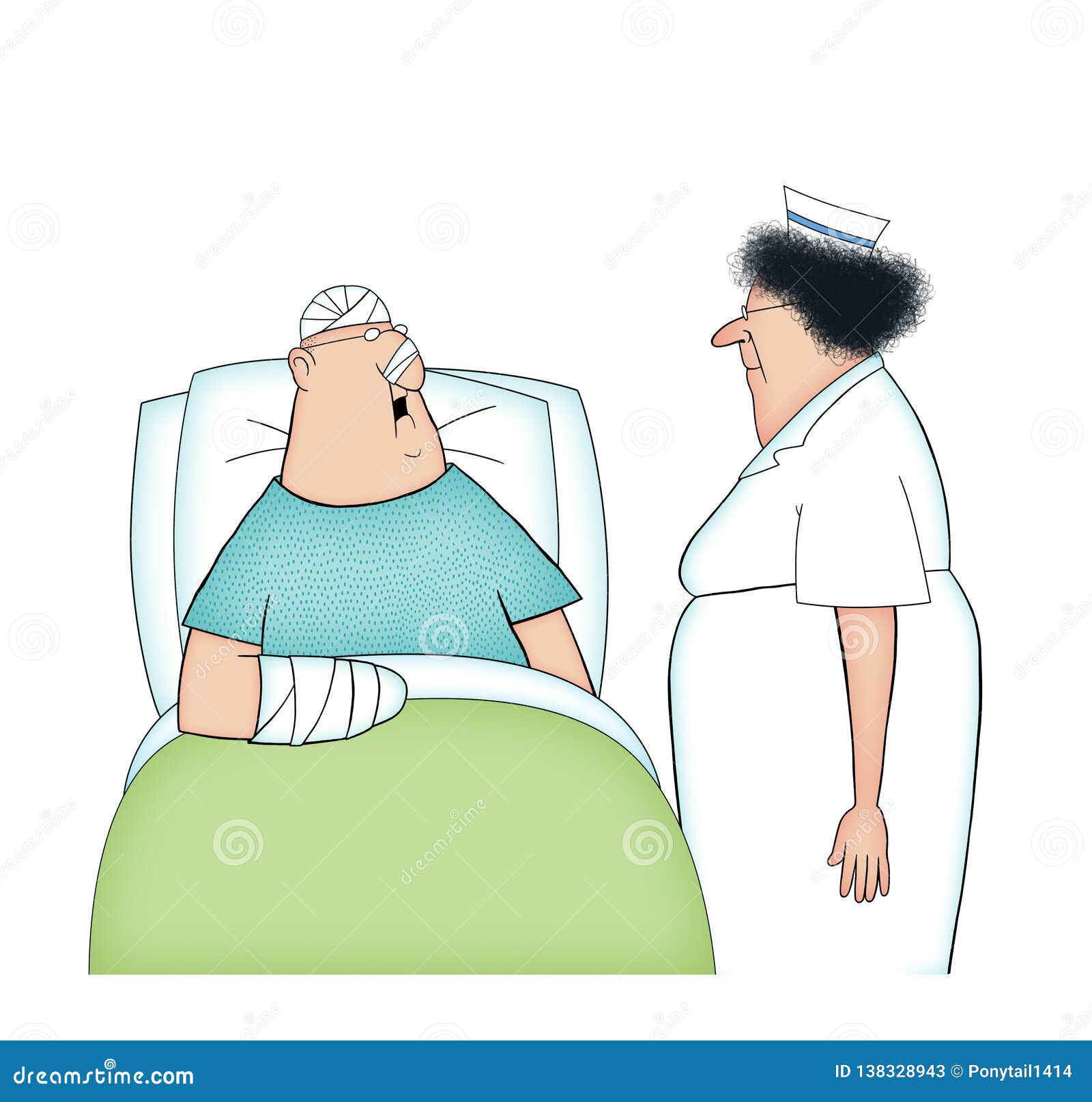 Cartoon of a Hospital Patient and Nurse Isolated on Whtie Stock  Illustration - Illustration of uniform, broken: 138328943