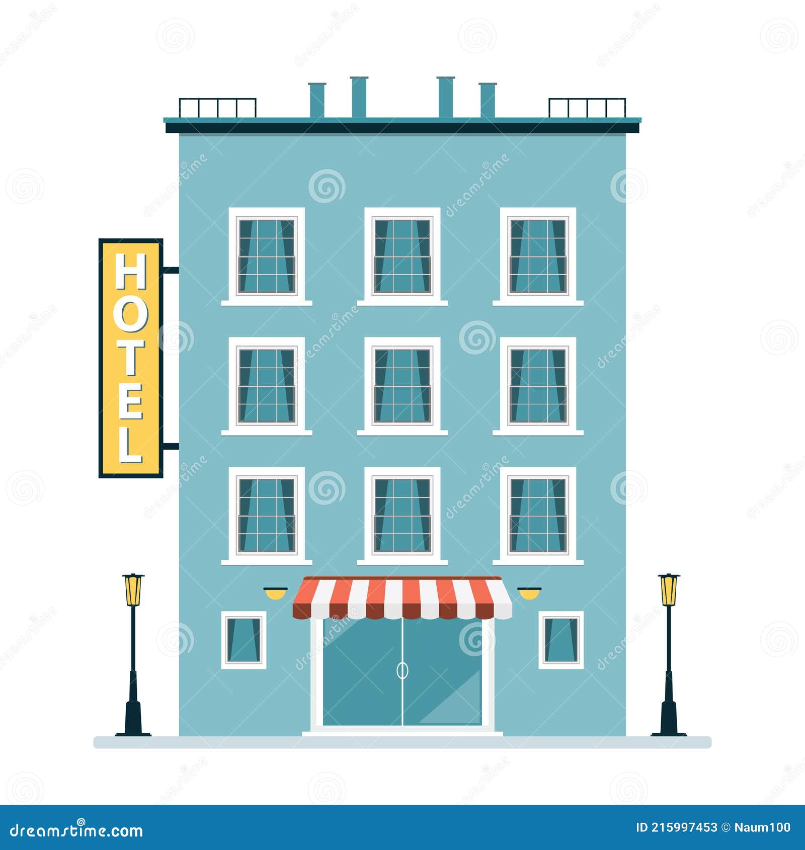 Cartoon Hotel Building. Hostel or Apartment Isolated on White Background  Stock Vector - Illustration of city, exterior: 215997453