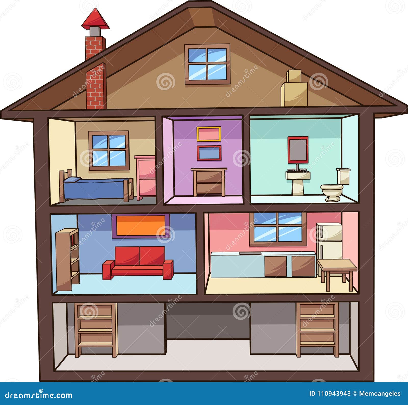 cartoon house interior with rooms