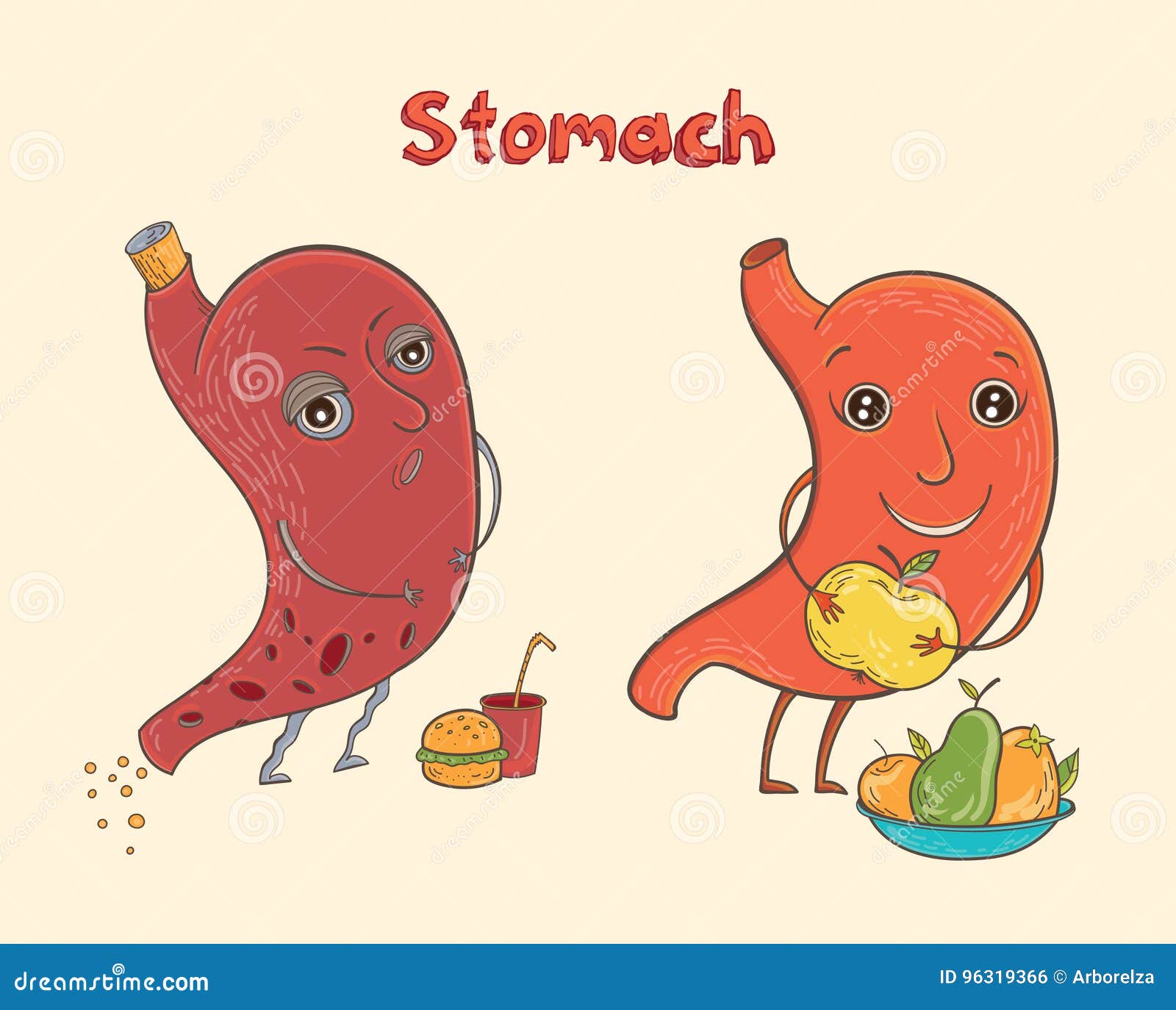 Cartoon Human Stomach Character Stock Vector - Illustration of