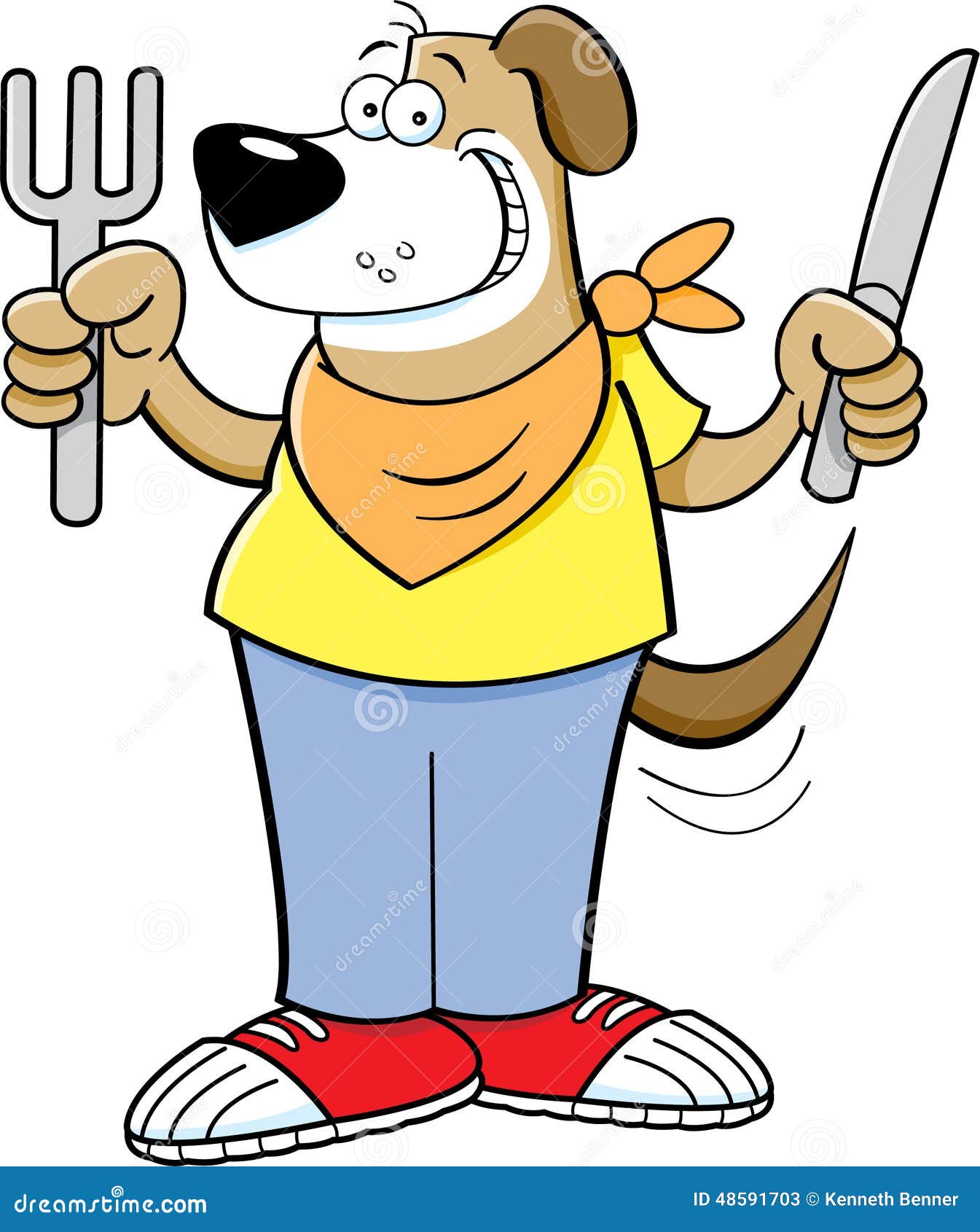 Cartoon Hungry Dog Holding a Knife and Fork Stock Illustration -  Illustration of tail, hungry: 48591703
