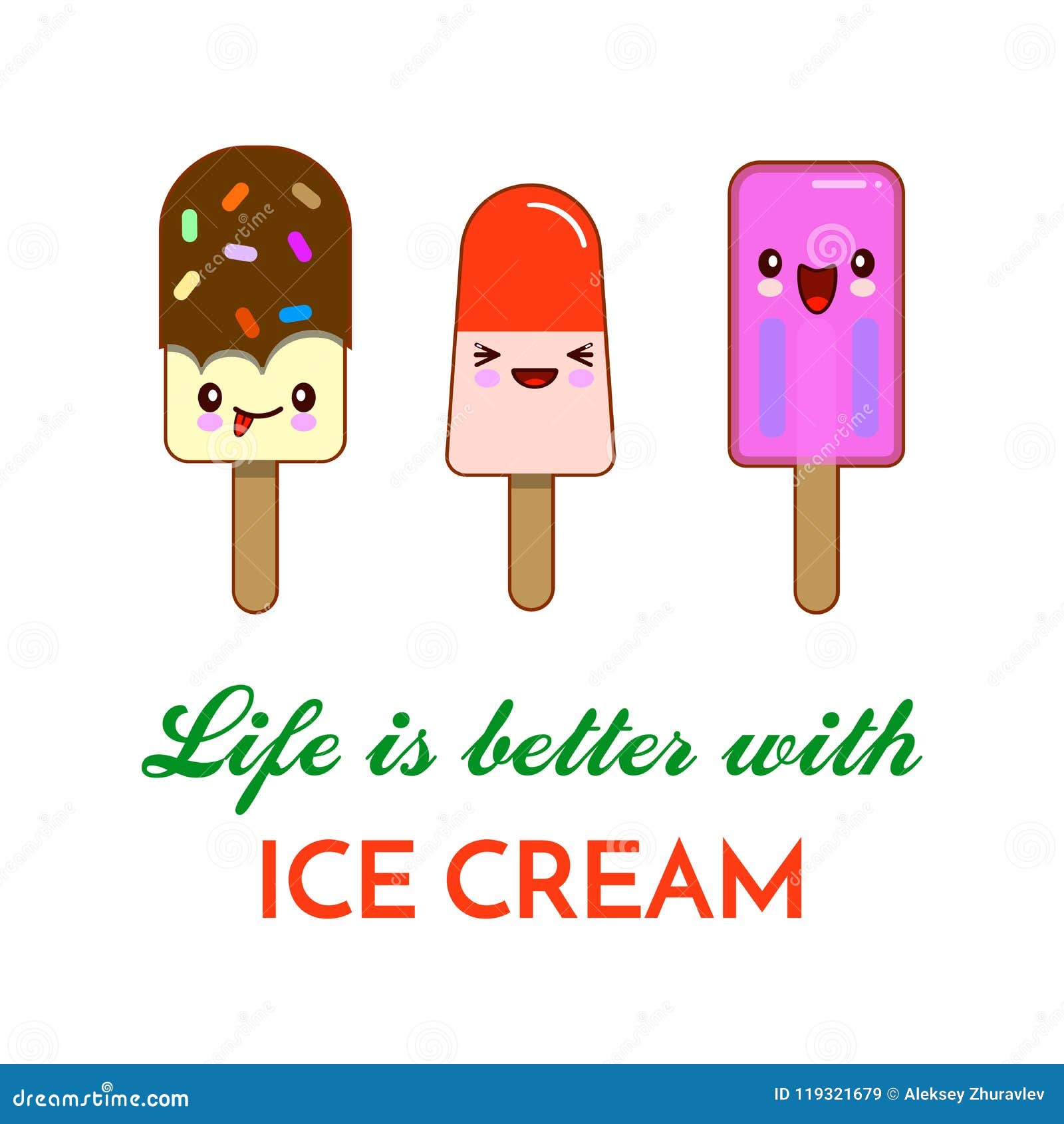 Cartoon Ice Cream Illustration. Vector Artistic Drawing Emoticon Food ...