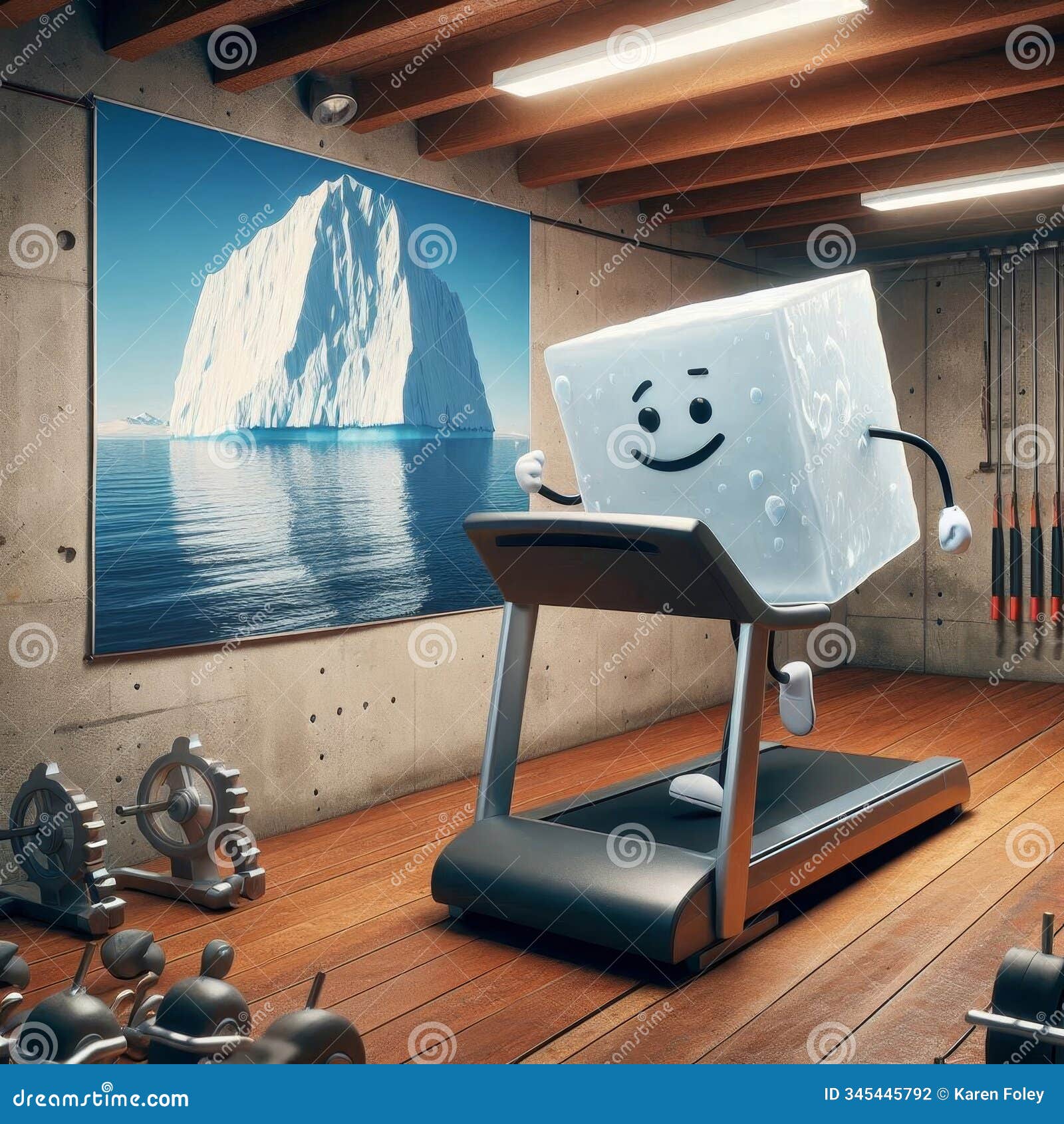 cartoon ice cube in the gym