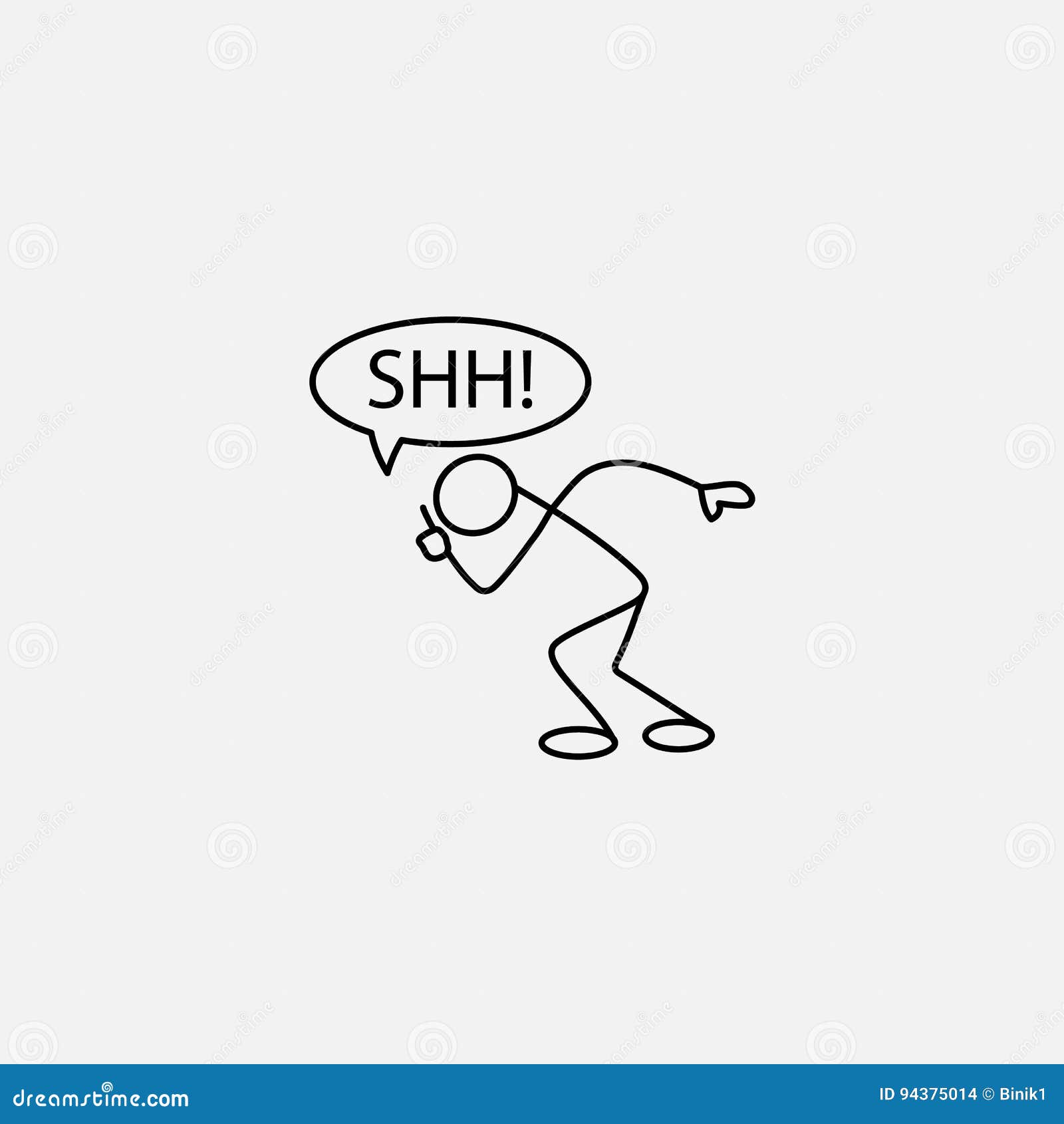 cartoon icon of sketch little stick man making shh sign