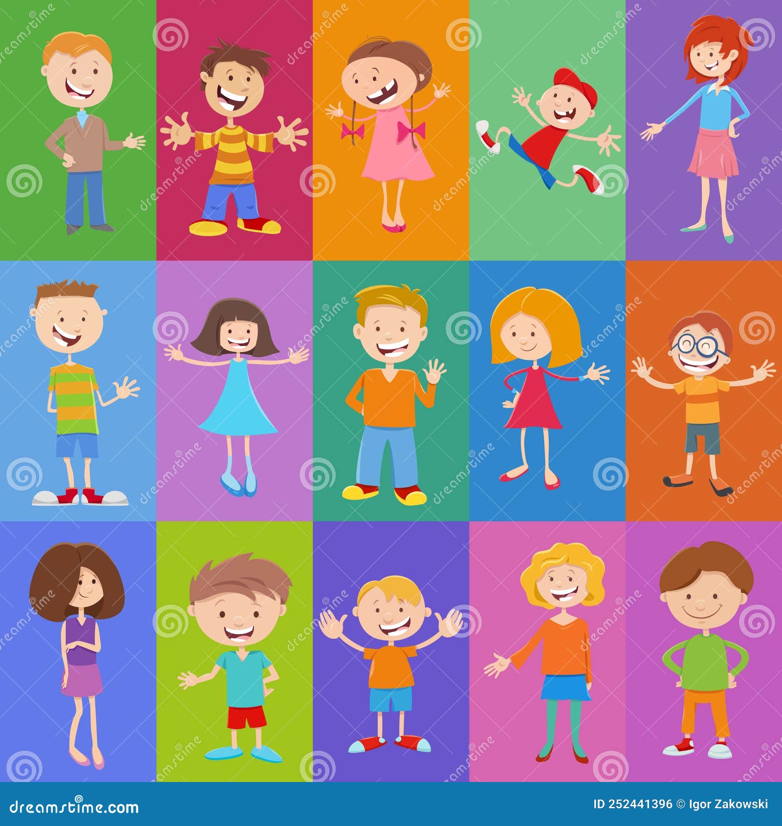 comic-children-and-teens-characters-group-coloring-page-vector