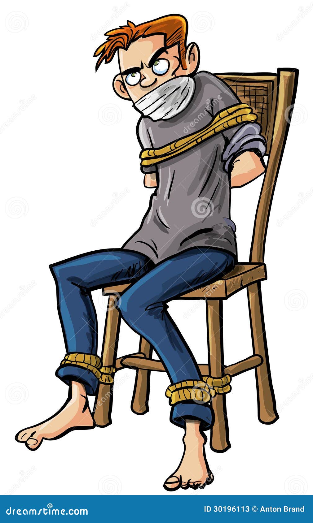 angry man tied to a chair with ropes