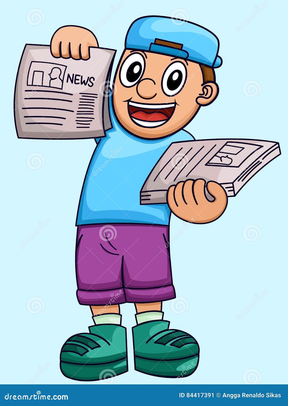 Cartoon Illustration of a Boy Selling Newspaper Stock Vector ...