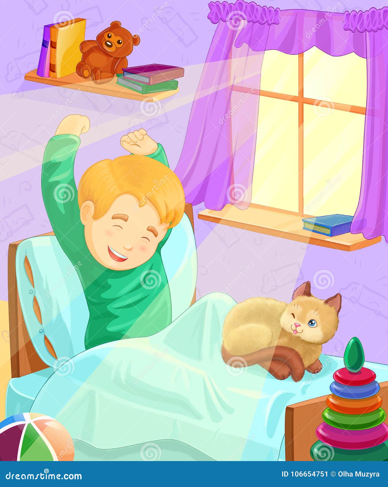 Cartoon Illustration Boy Wake Up in the Morning Stock Illustration -  Illustration of nice, characters: 106654751
