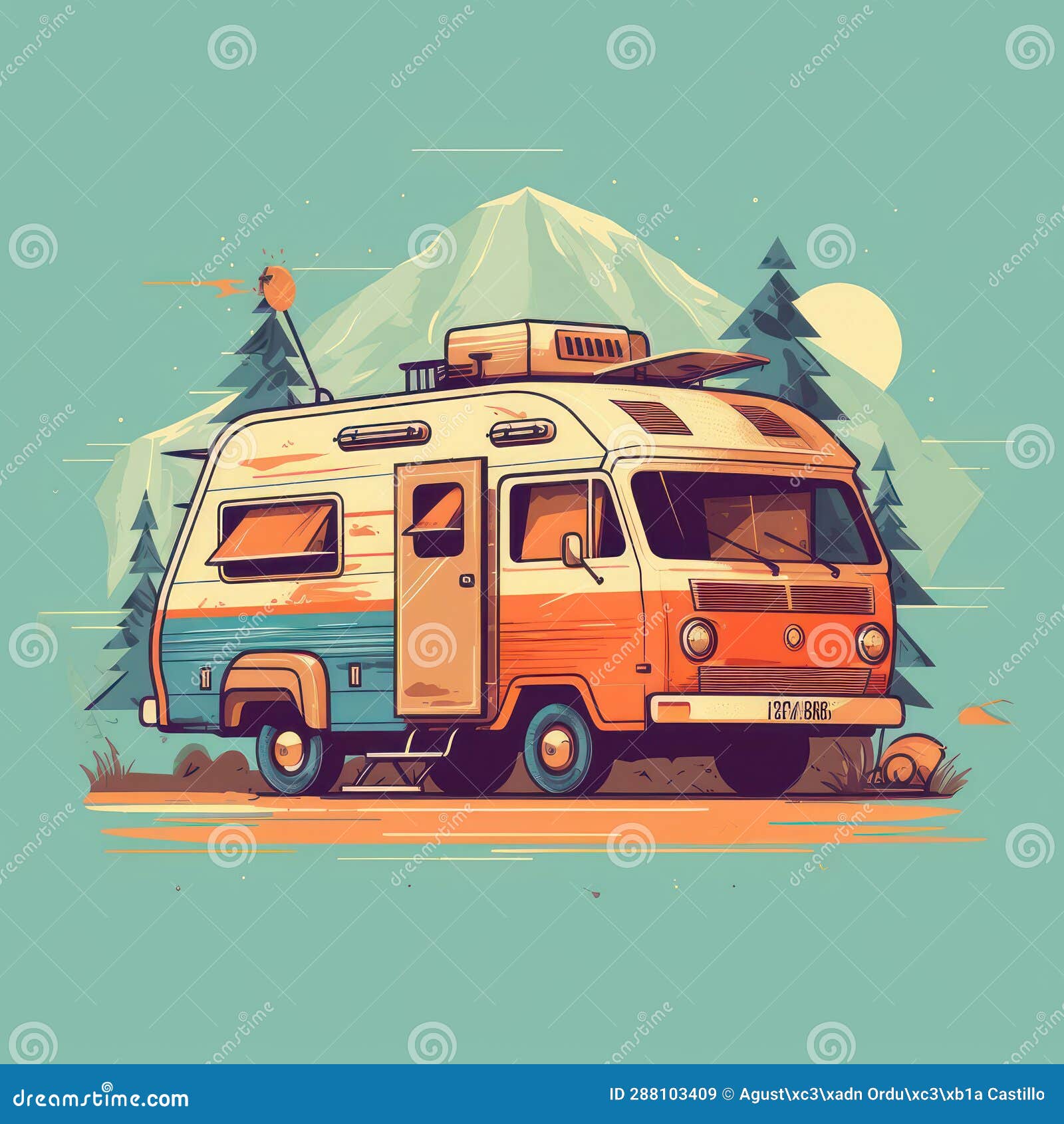 A Cartoon Illustration of a Camper Van. Generative AI. Stock ...