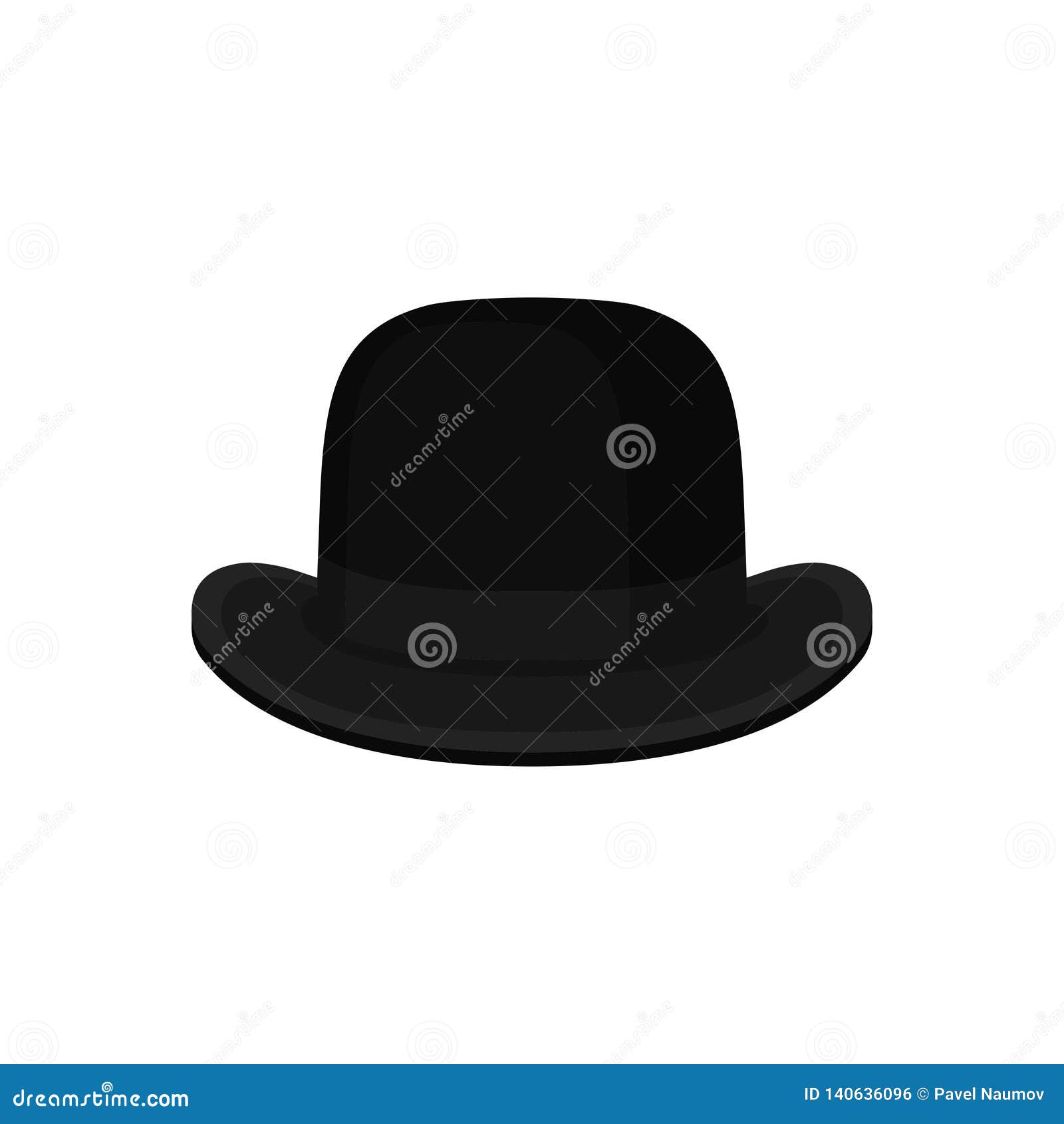 Flat Vector of Classic Black Bowler or Derby Hat. Traditional British ...