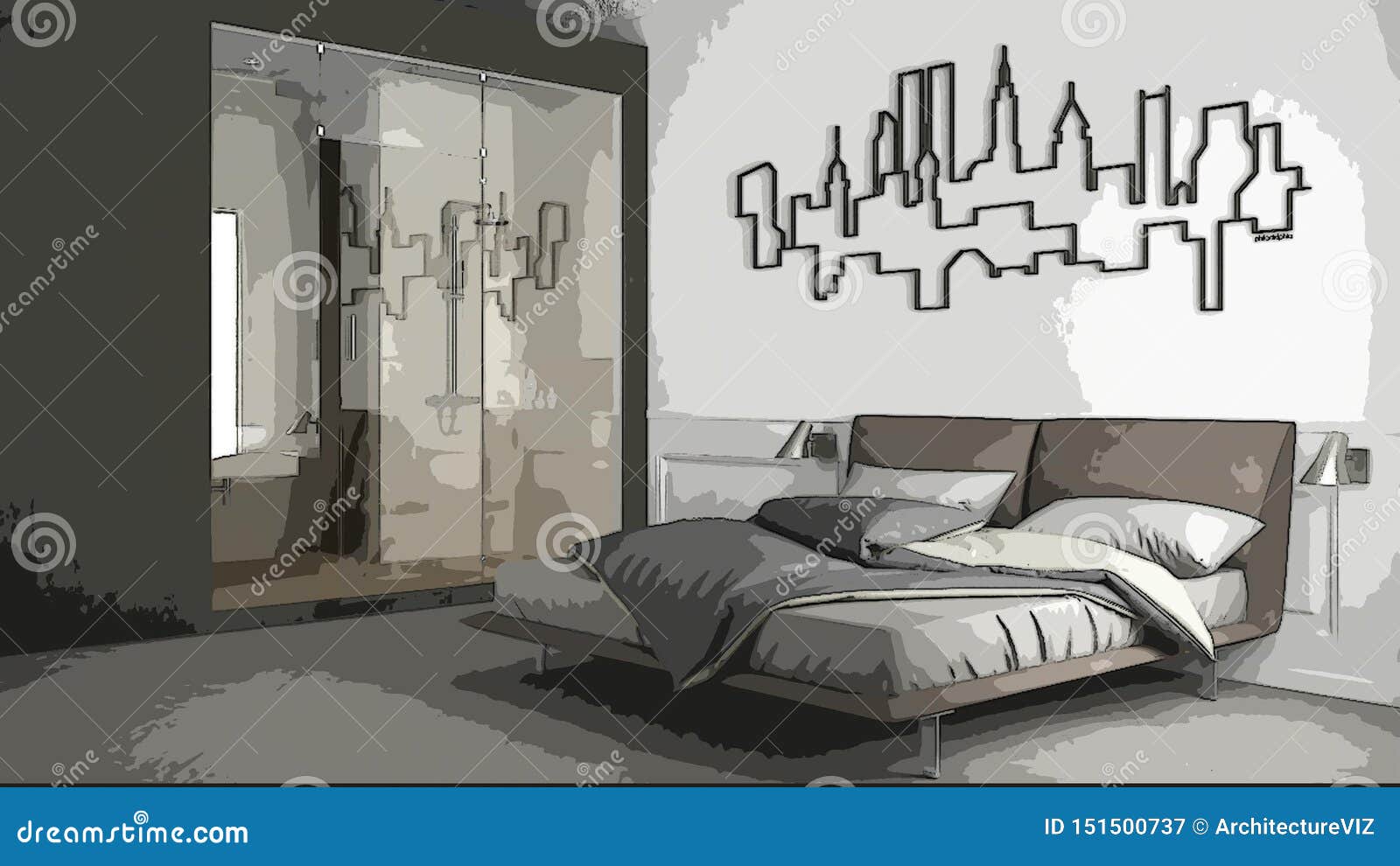 Cartoon Illustration of Cozy Modern Bedroom, Interior Design. Colorful  Background, Apartment Concept with Furniture, Digital Stock Illustration -  Illustration of perspective, decor: 151500737