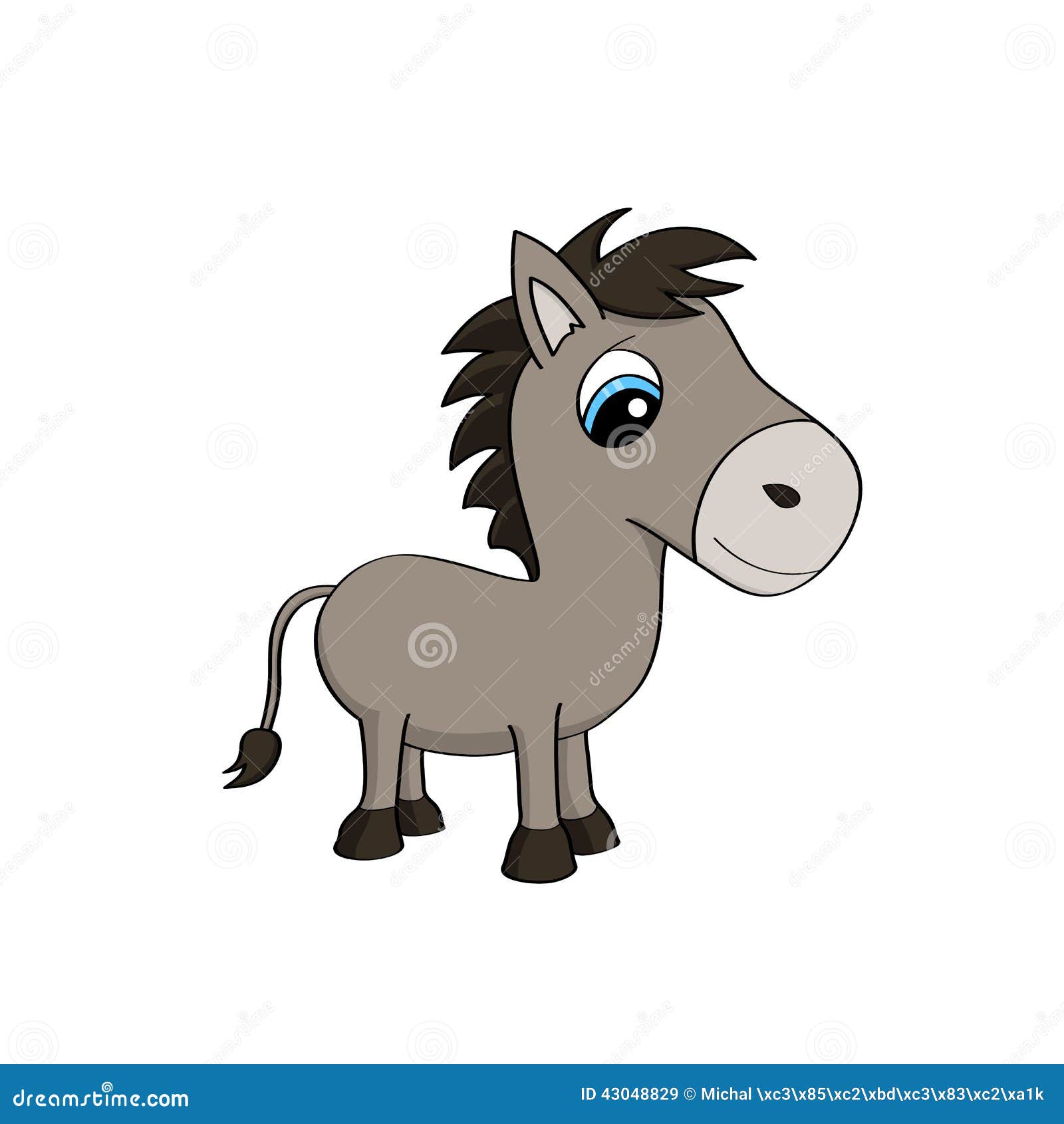 Cartoon Illustration Of A Cute Baby Donkey With Big Blue Eyes Stock