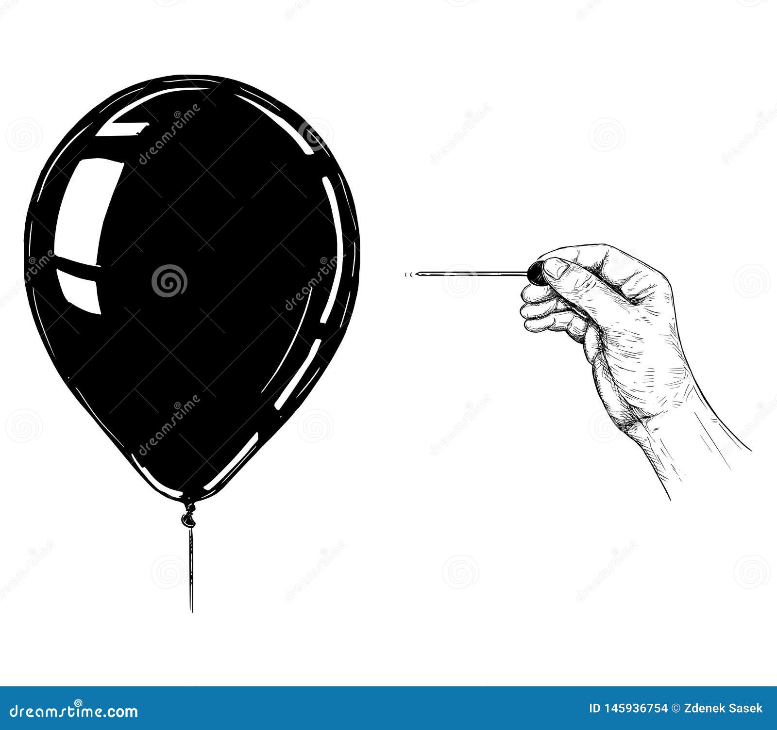 cartoon  or drawing of hand with needle or pin popping balloon