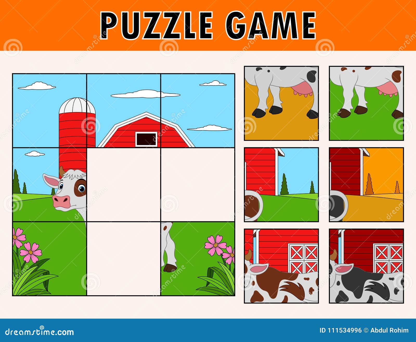 Cartoon Illustration of Educational Jigsaw Puzzle for Children with