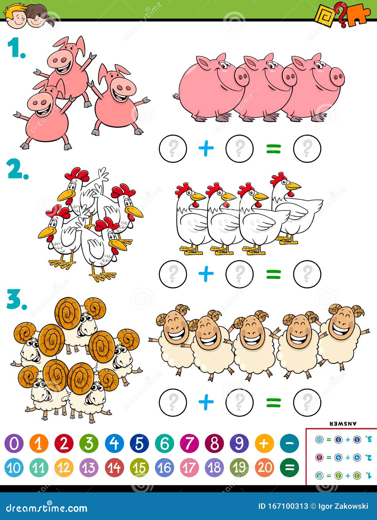 Farm animal math worksheets kindergarten