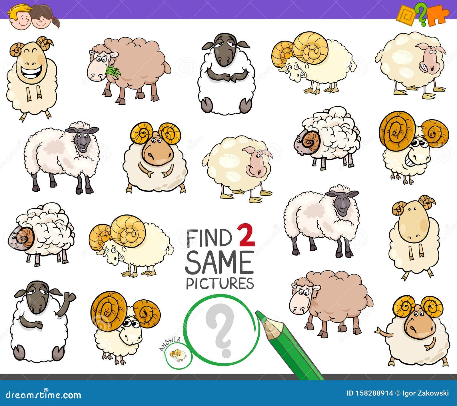 Find Two Same Sheep Characters Game for Kids Stock Vector - Illustration of  children, sheep: 158288914