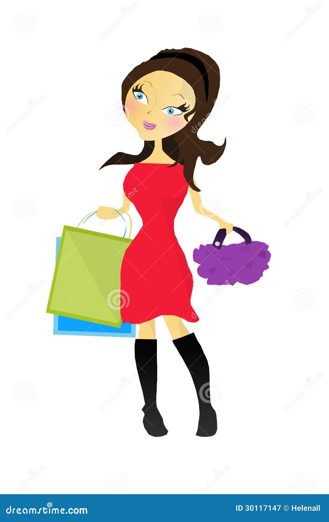 Cartoon Illustration of a Girl with Shopping Stock Illustration ...