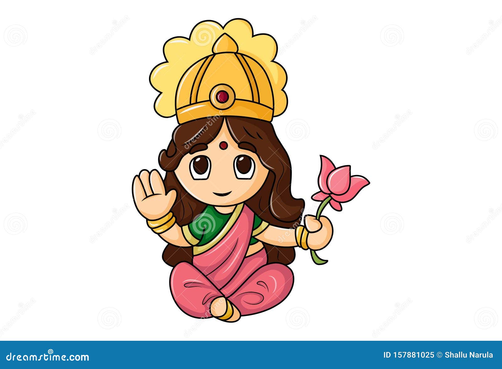 Cartoon Illustration of Goddess Lakshmi Stock Vector - Illustration of  isolated, ethnicity: 157881025