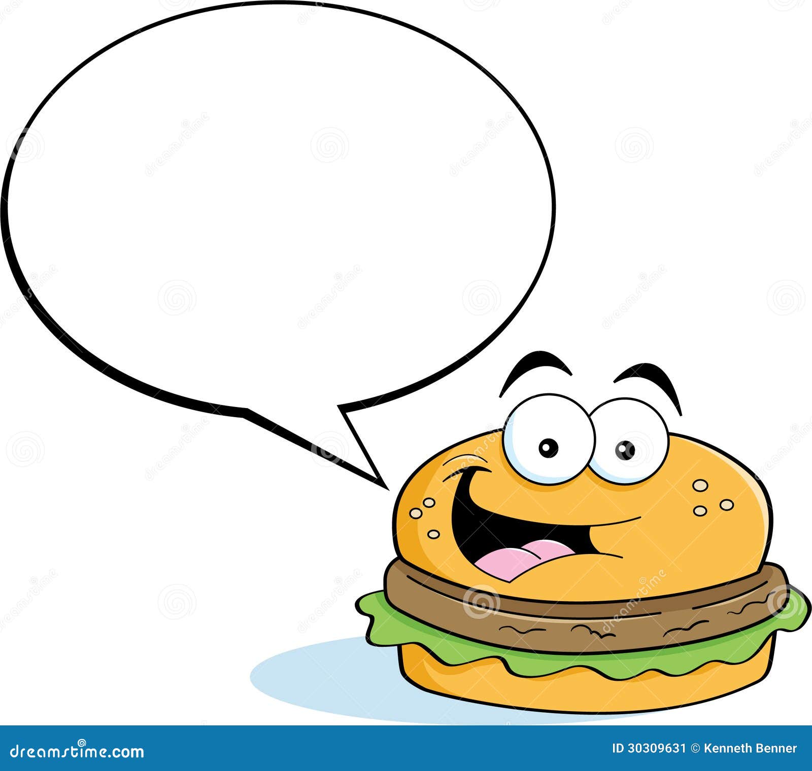cartoon hamburger with a caption balloon
