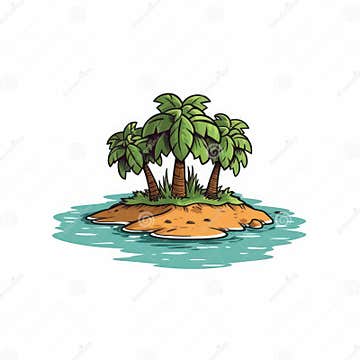 A Cartoon Illustration of an Island with Palm Trees. Stock Illustration ...