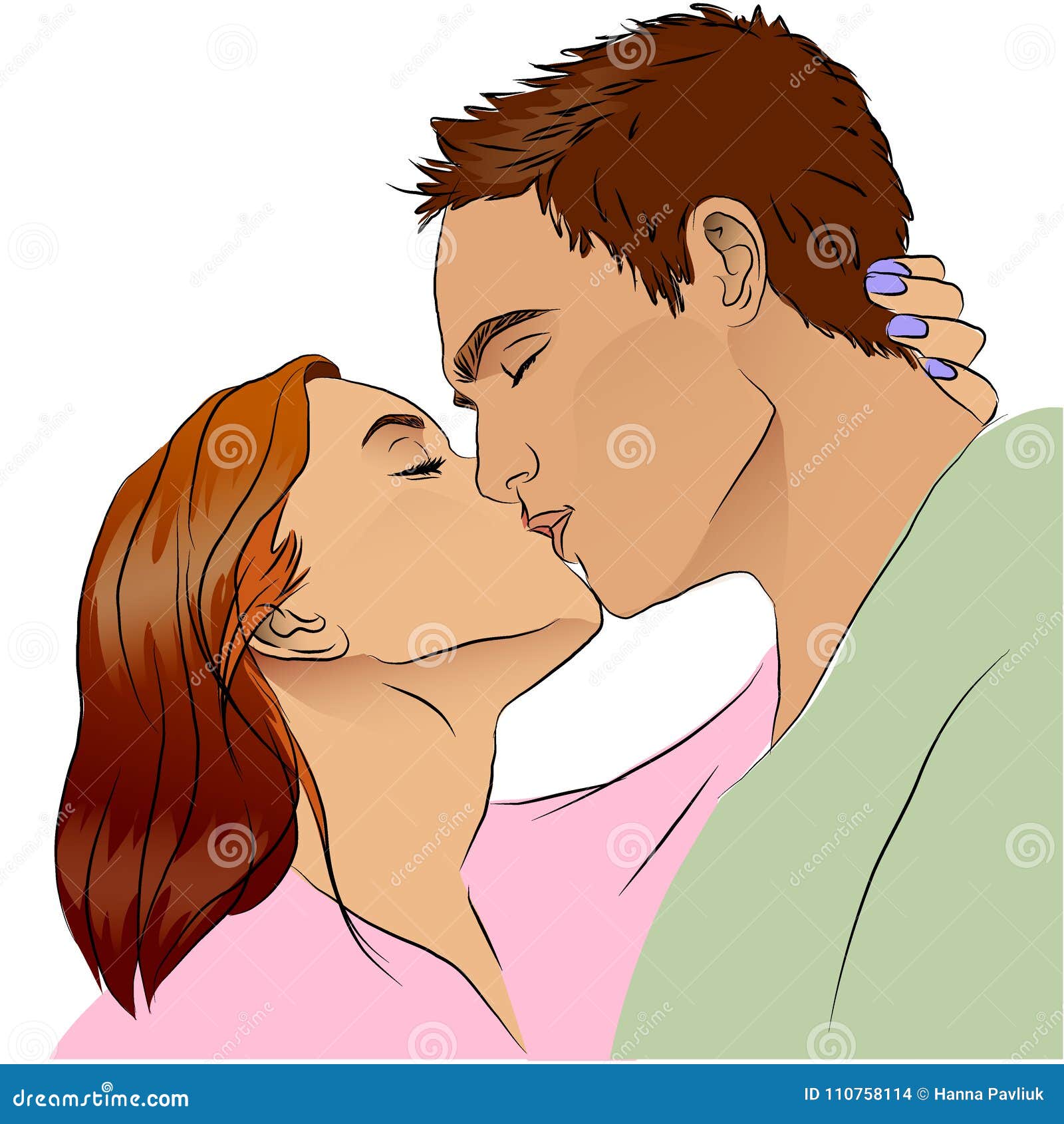 Cartoon Illustration of Kissing Couple Stock Vector - Illustration of  gentle, head: 110758114